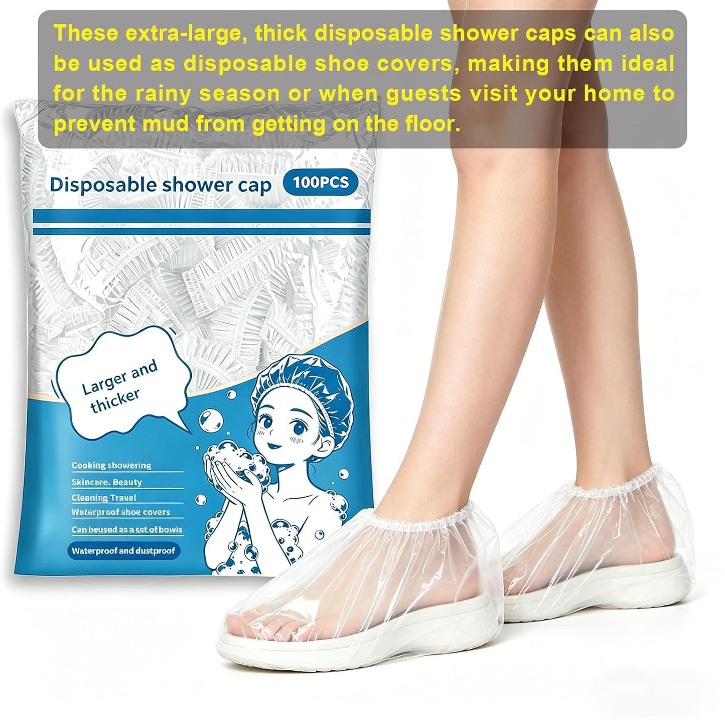 Disposable Shower Caps - Thick & Durable Hair Protection for Showers | 100 Pcs