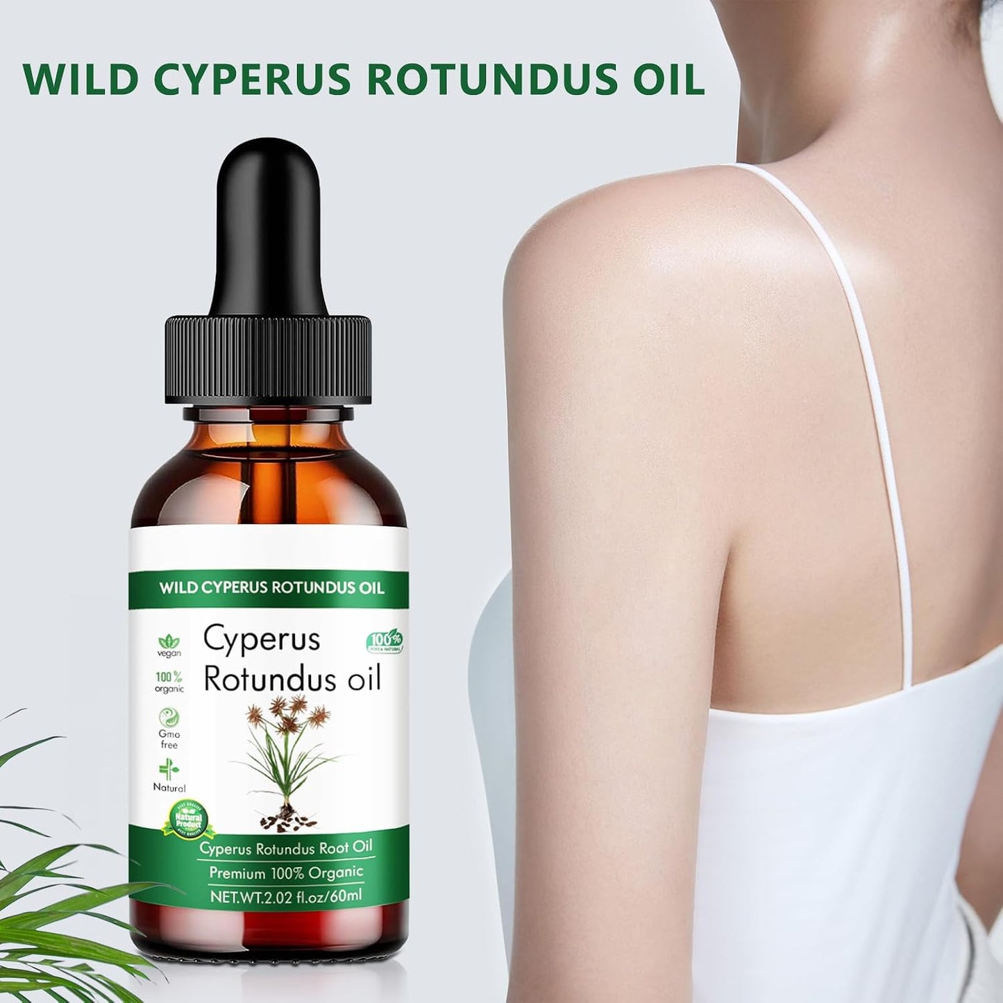 Wild Cyperus Rotundus Oil - 100% Organic Hair Removal Oil | 2.02 fl oz for Smooth Skin