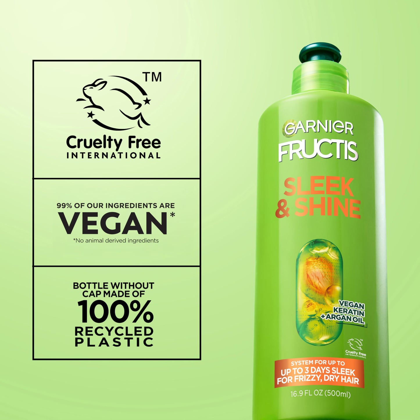 Garnier Fructis Sleek & Shine XL Leave-In Conditioner Cream, Anti-Frizz Hair Treatment with Plant Keratin + Argan Oil, Controls Frizz and Provides Smoothness For Frizzy, Dry Hair, Value, 16.9 Fl Oz