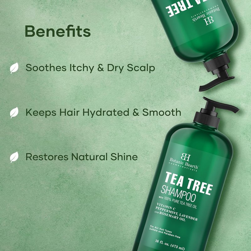 Tea Tree Shampoo - Fights Dandruff & Dry Scalp with Vitamin C, Peppermint, Lavender & Rosemary Oil | 16 Fl Oz