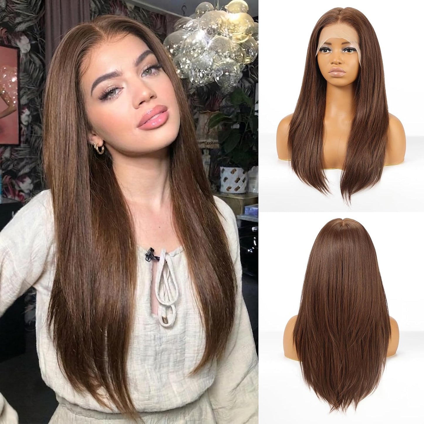Ash Blonde Synthetic Lace Front Wig for Women - 13x4 Long Layered Hair, Natural Glueless Hairline, 20 Inch