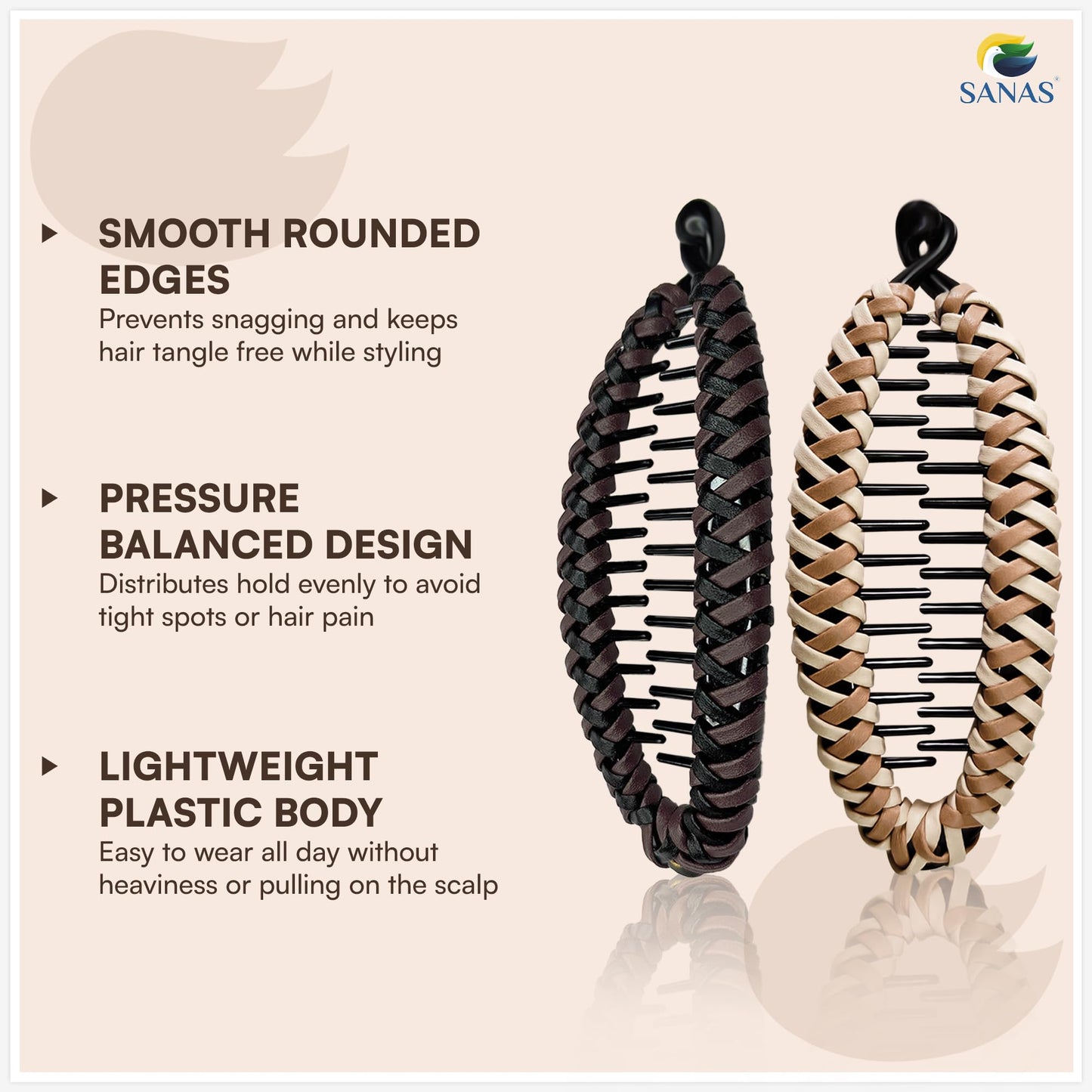 Banana Clip (2 Pcs) Banana Clips Wooven Banana Hair Clip Women & Girls Banana Clips Hair For Thick Hair Flat Hair Clips For Women Banana Clip For Curly Hair (2 Pcs) (Dark Brown & Light Brown)