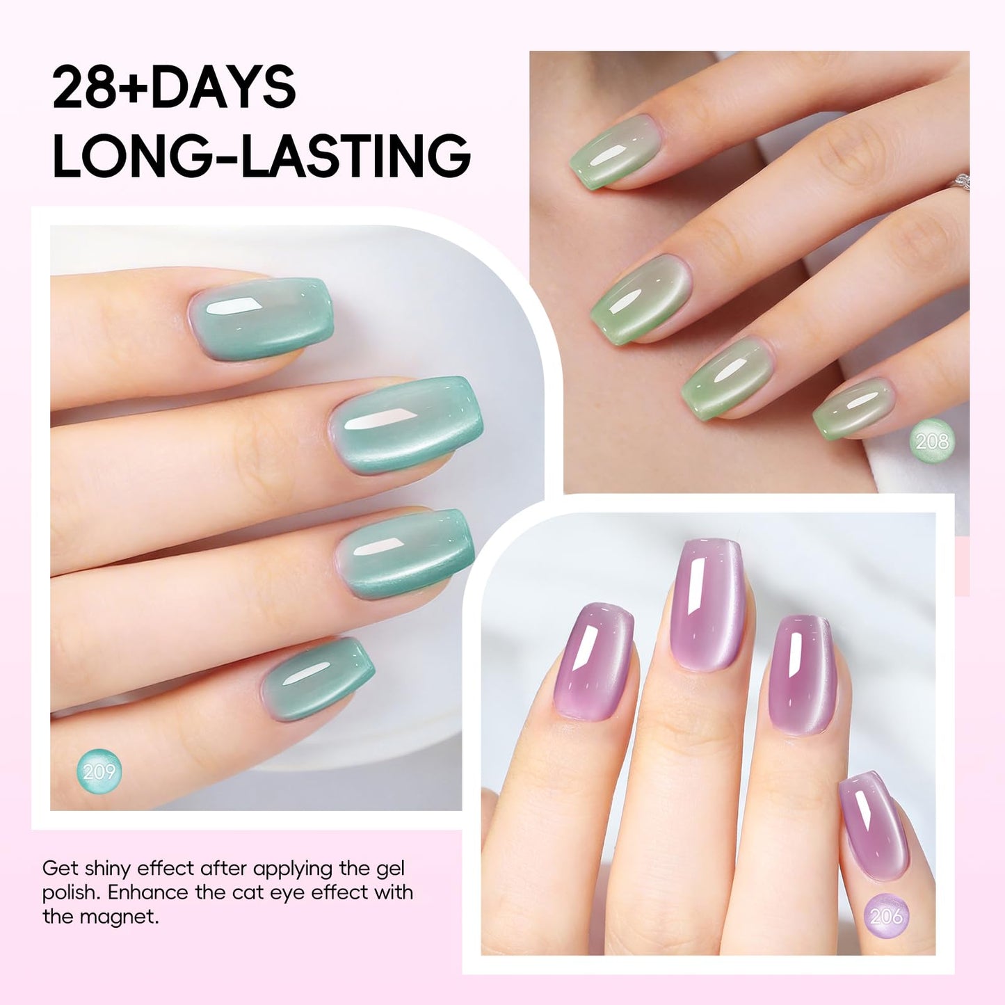 PEACECOLOR Cat Eye Nail Gel Polish Set 6 Colors Spring Nude Light Pink Purple Green Blue Pastel Gel Polish with Magnet Nail Art Salon DIY Gifts