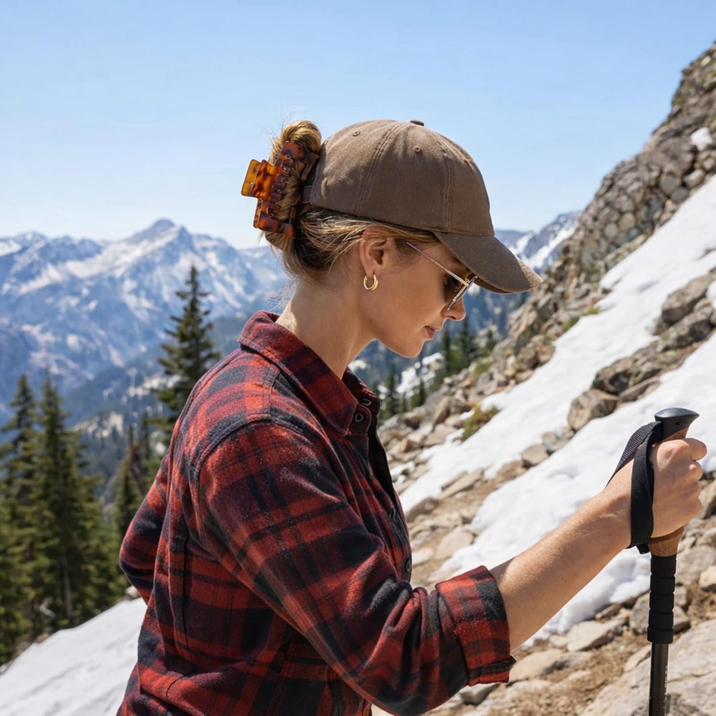 Hat-Friendly Claw Clips - 4 Piece Tortoise Shell Set for Women | Adjustable Non-Slip Hold for Baseball Caps & Trucker Hats