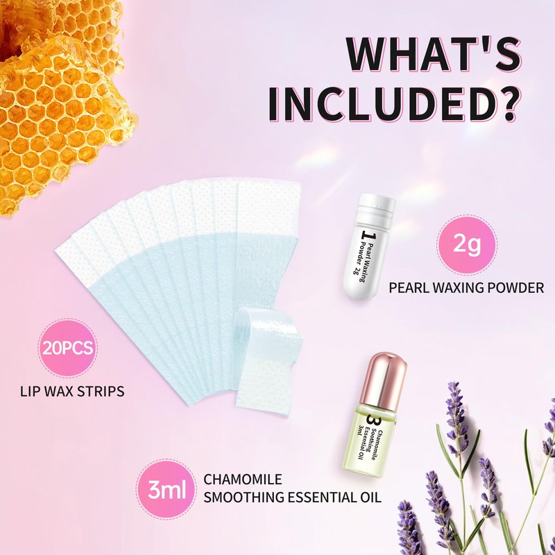 Beauty7 Sensitive Lip Wax Strips, Facial Wax Strips, Face Hair Removal, 20 pcs with Pearl Powder Essential Oil Waxing Strip, for Sensitive Skin Types Women
