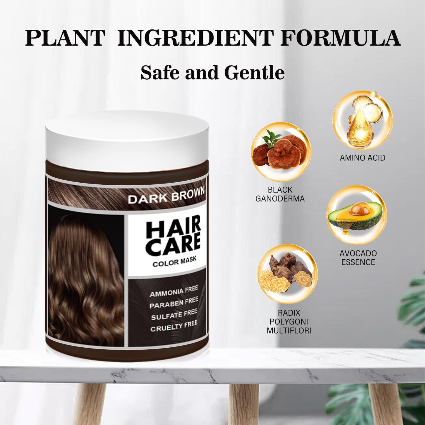 Vegan Semi-Permanent Hair Color Mask - Plant-Based Color Depositing Conditioner for Color-Treated Hair - 10.15oz | Dark Brown