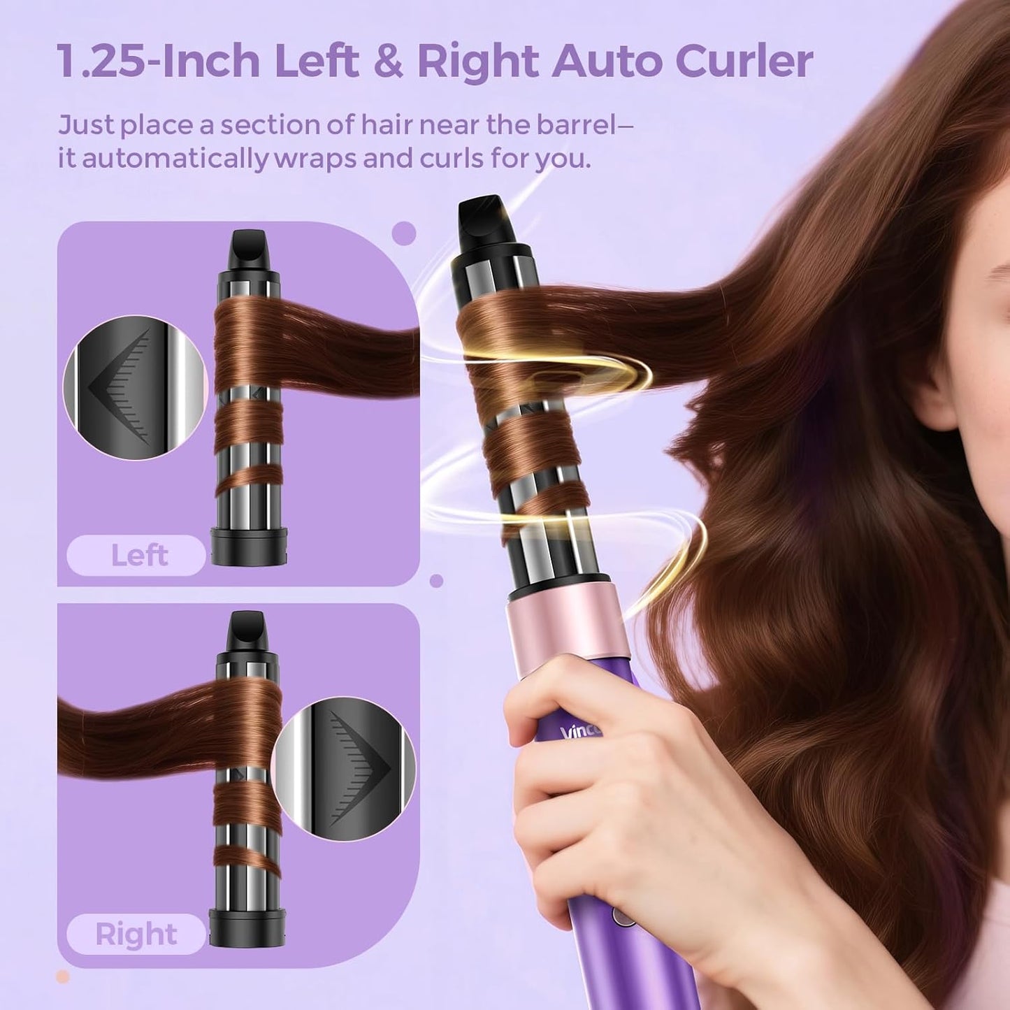 Vincofy 7-In-1 Blow Dryer Brush Set | Ionic Hot Air Styler for Fast Drying, Curling & Straightening - 1500W Power, Purple