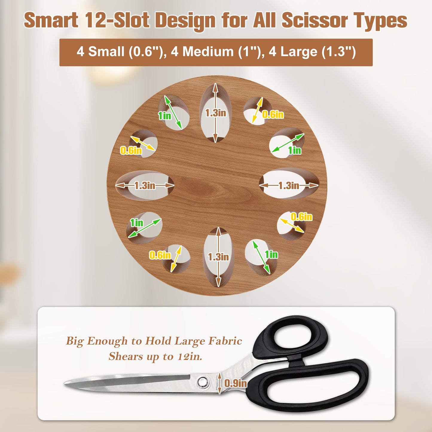 MTGSTOCL Wooden Rotating Scissor Holder,12-Slot Shear Holder with 360° Swivel Base ,Perfect for Sewing ,Quilting , Crafts,Stylists &Hairdressers