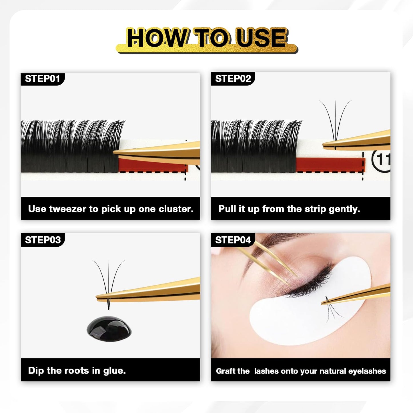 Cashmere Volume Lash Extensions - CC Curl 0.03mm Thickness | 8-16mm Mixed Length Trays, Super Matte Black Individual Eyelashes