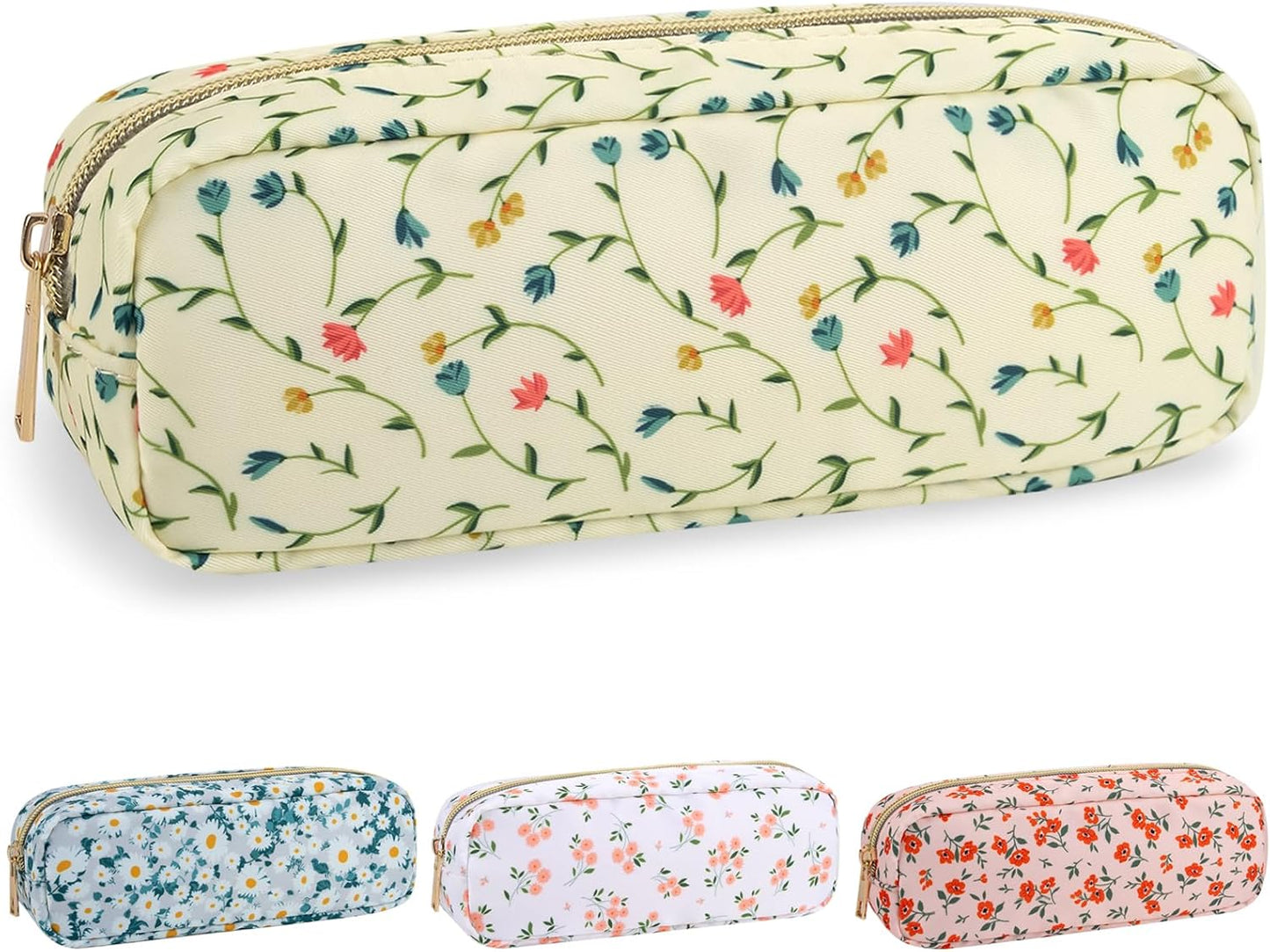 Floral Makeup Bag - Cute Pink Nylon Zipper Pouch for Travel | Waterproof Cosmetic Organizer for Women