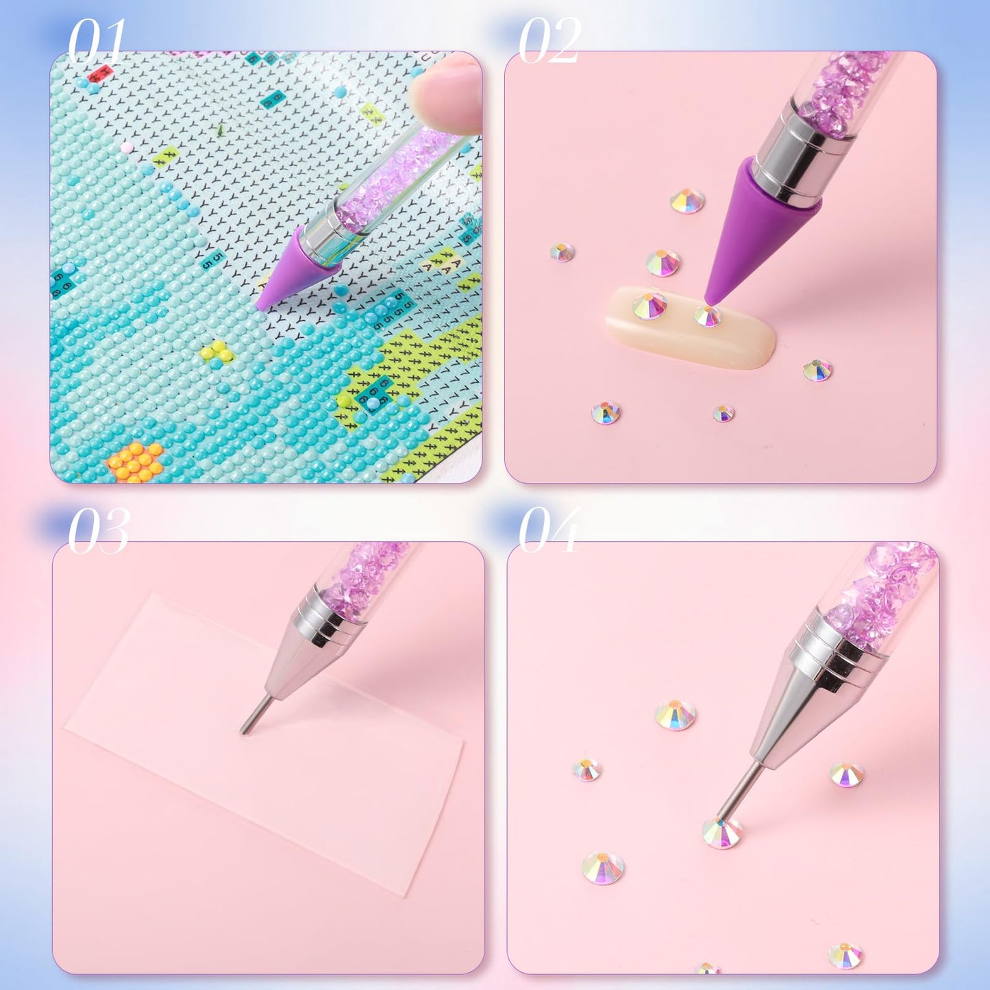 Tatuo 2 Pcs Rhinestone Picker Tool Kit with Extra 2 Wax Head,Purple, Blue