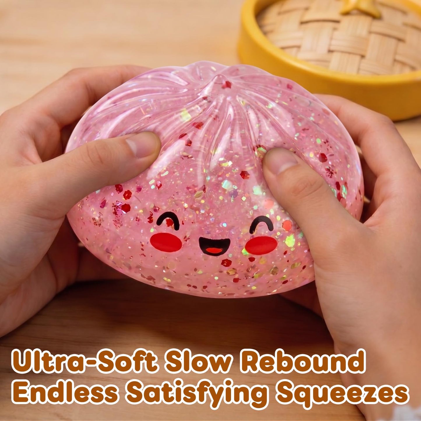 Glitter Dumpling Squishy,Dumpling Squishies,Glitter Dumplings Mystery Box,Colorful Dumplings Stress Balls Fidget,Jumbo Squishy Toy,Suitable for Adult use in Offices and Homes (Glitter White)