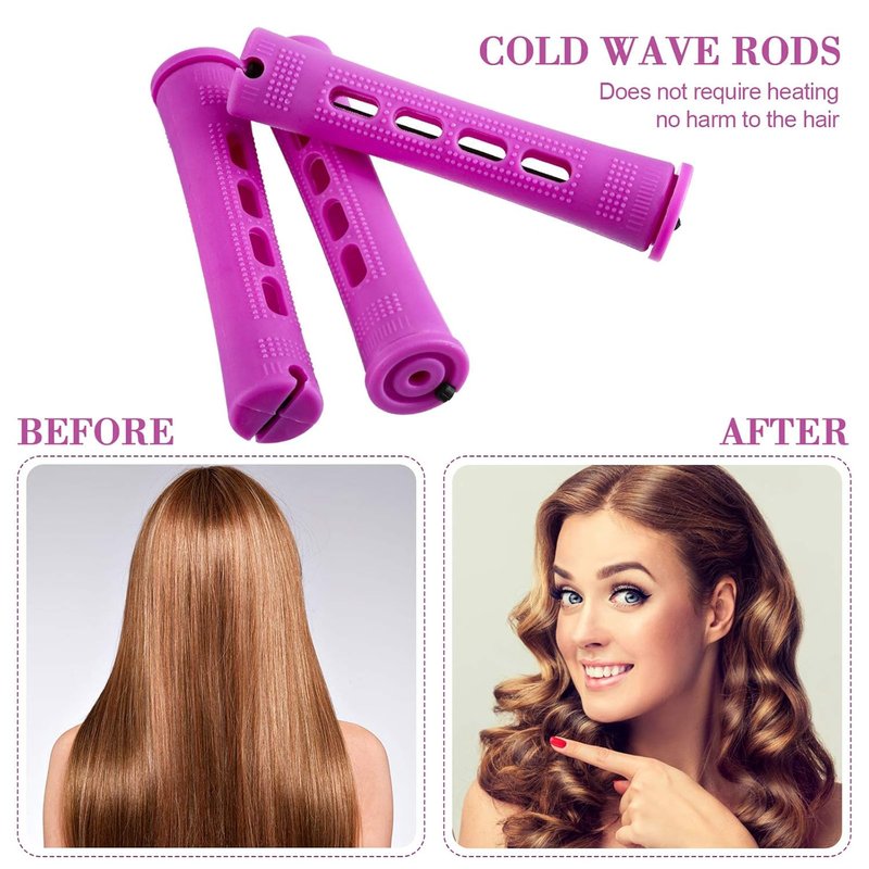 24 Pcs Hair Perm Rods - Plastic Cold Wave Curlers with Steel Pintail Comb | Purple, 0.75 Inches