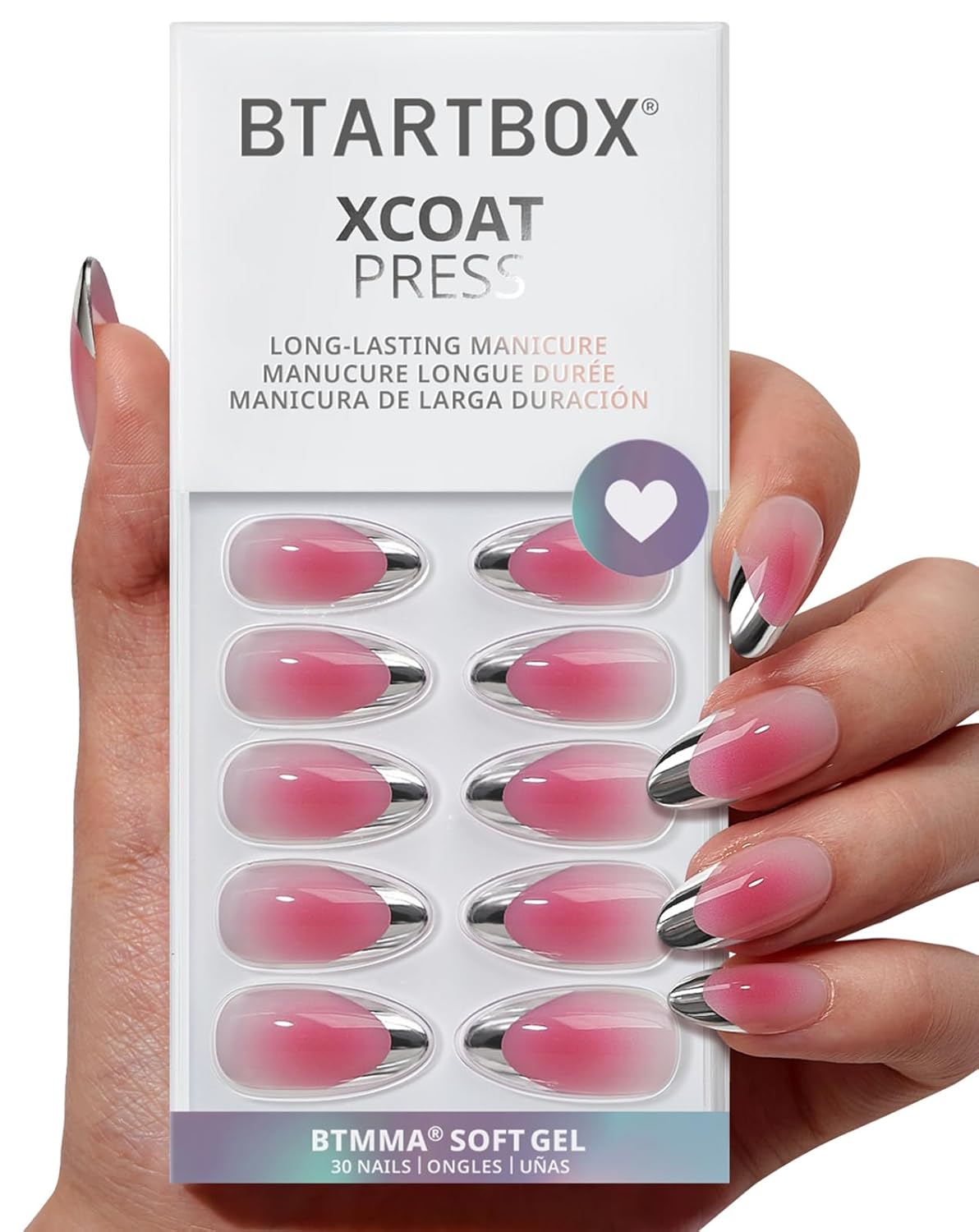 Press On Nails - 3D Butterfly French Tip Almond Design | Opaque Soft Gel, 16 Sizes, 32 Nail Kit