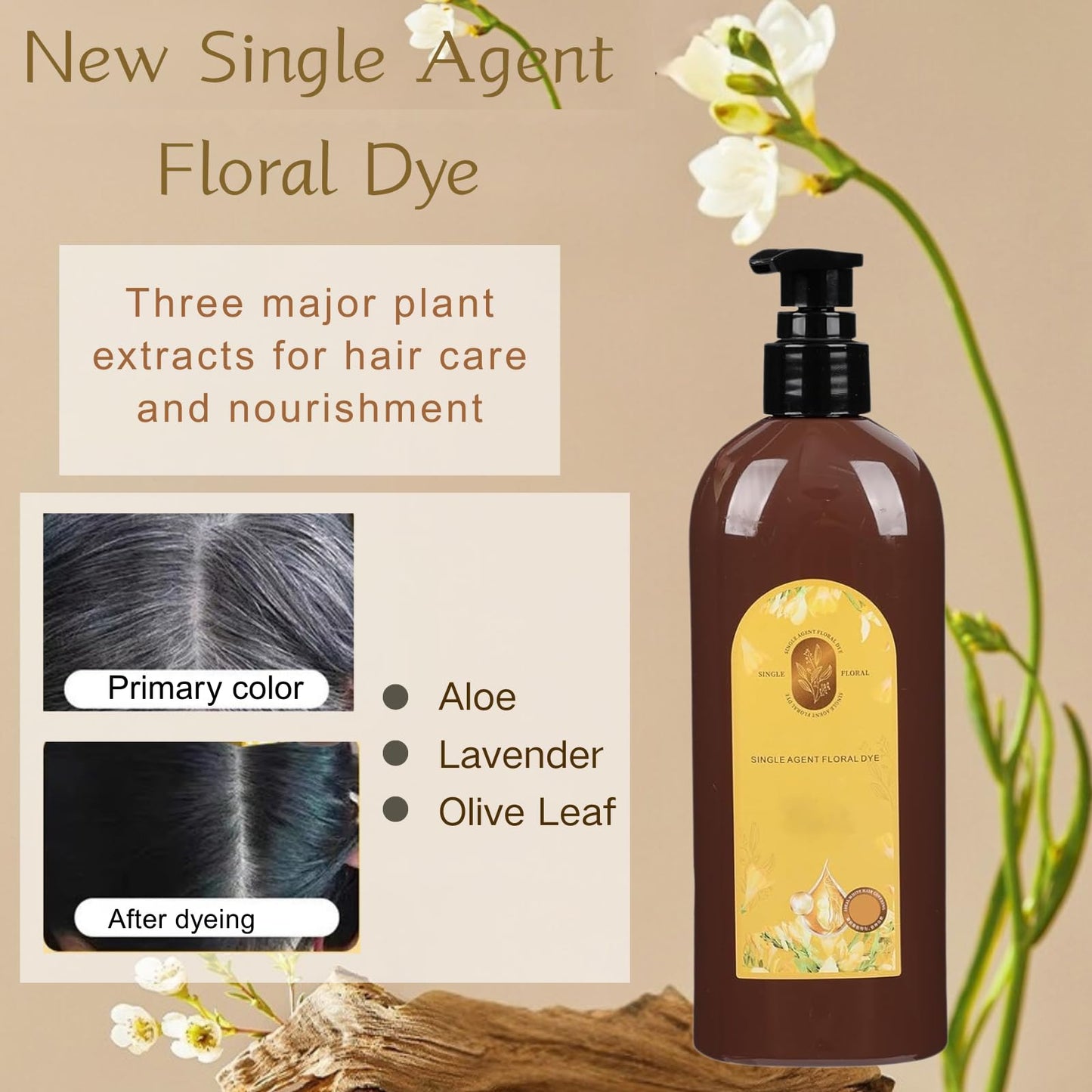 300ml Nourishing Plant-Based Hair Color, Single Agent Floral Dye, Long-Lasting Natural Hair Dye (Chestnut Brown)
