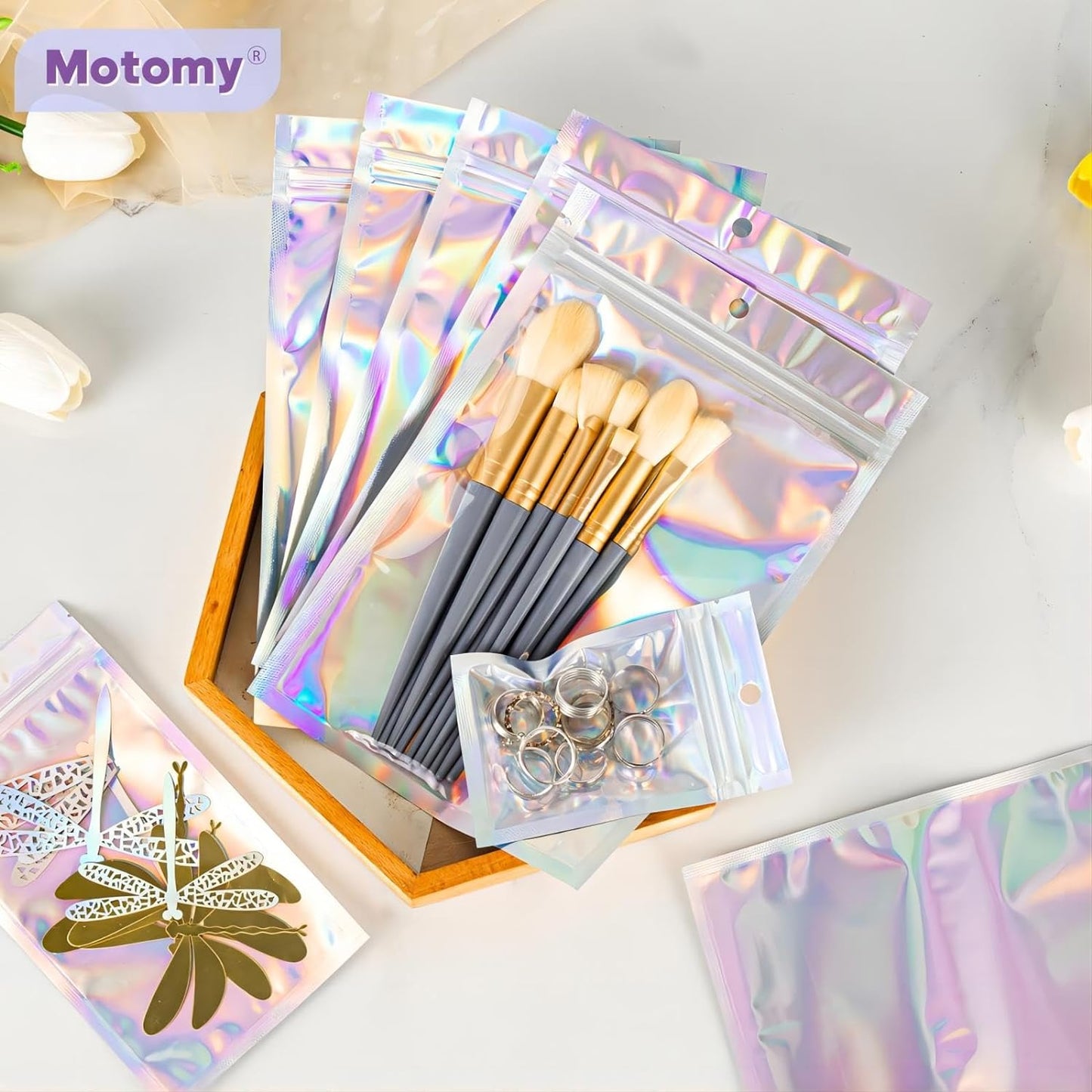 Holographic Resealable Foil Pouch Bags - Mylar Sample Bags for Food Storage | 50 Pcs, 6x9 Inch