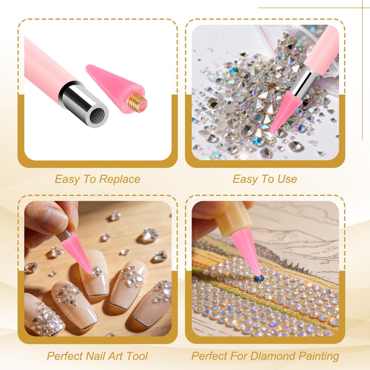 PATIKIL 12 Pcs Wax Head Tips, Rhinestone Picker Tool Wax Pencil Tips Replacement, Gem Picker Accessories for Diamond Art Painting Nail Dual-Ended Dotting Pen DIY Craft, Yellow