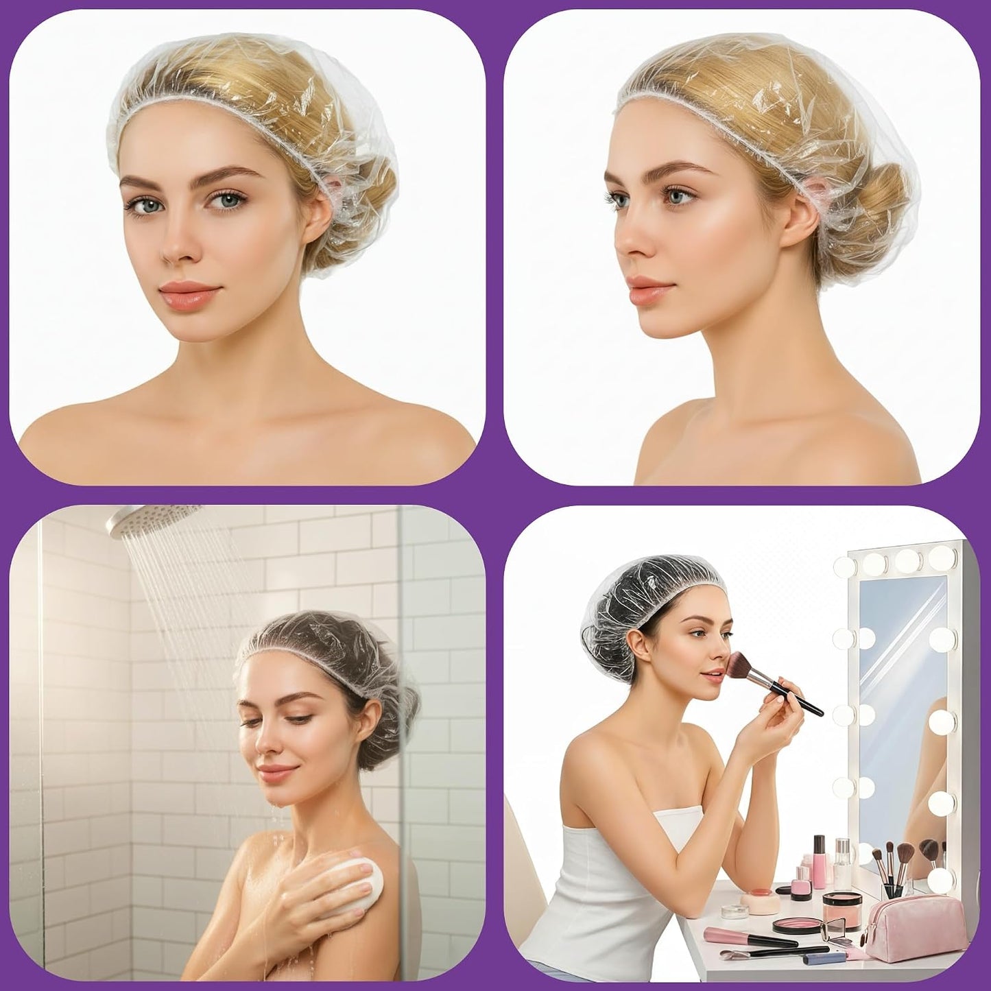 Disposable Shower Caps - 100 PCS Large Clear Plastic Hair Caps | Thick Waterproof Elastic for Spa, Salon, Bath