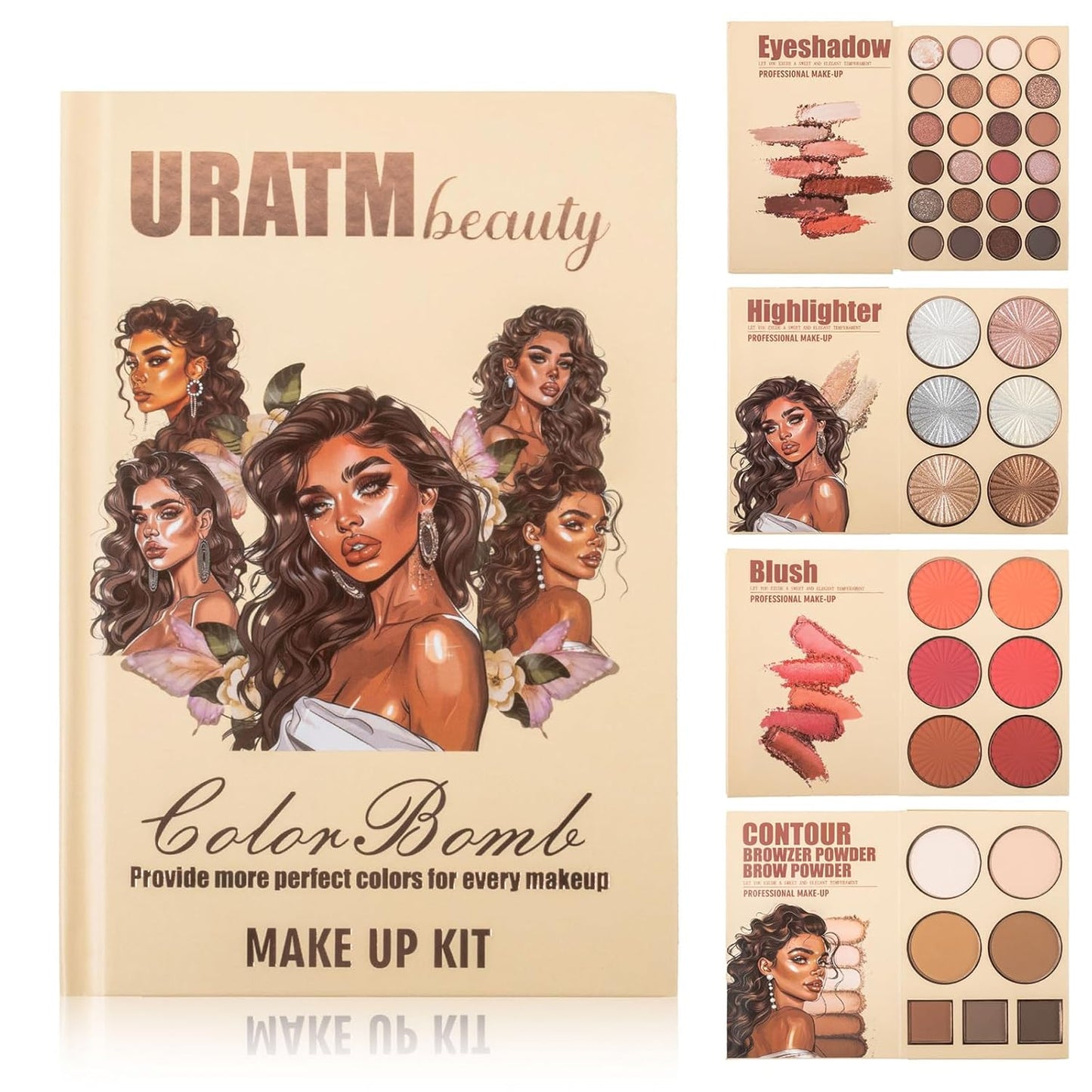 Makeup Book Palette - 24 Color Eyeshadow Set with Blush & Highlighter | Travel-Friendly Makeup Gift for Women & Teens