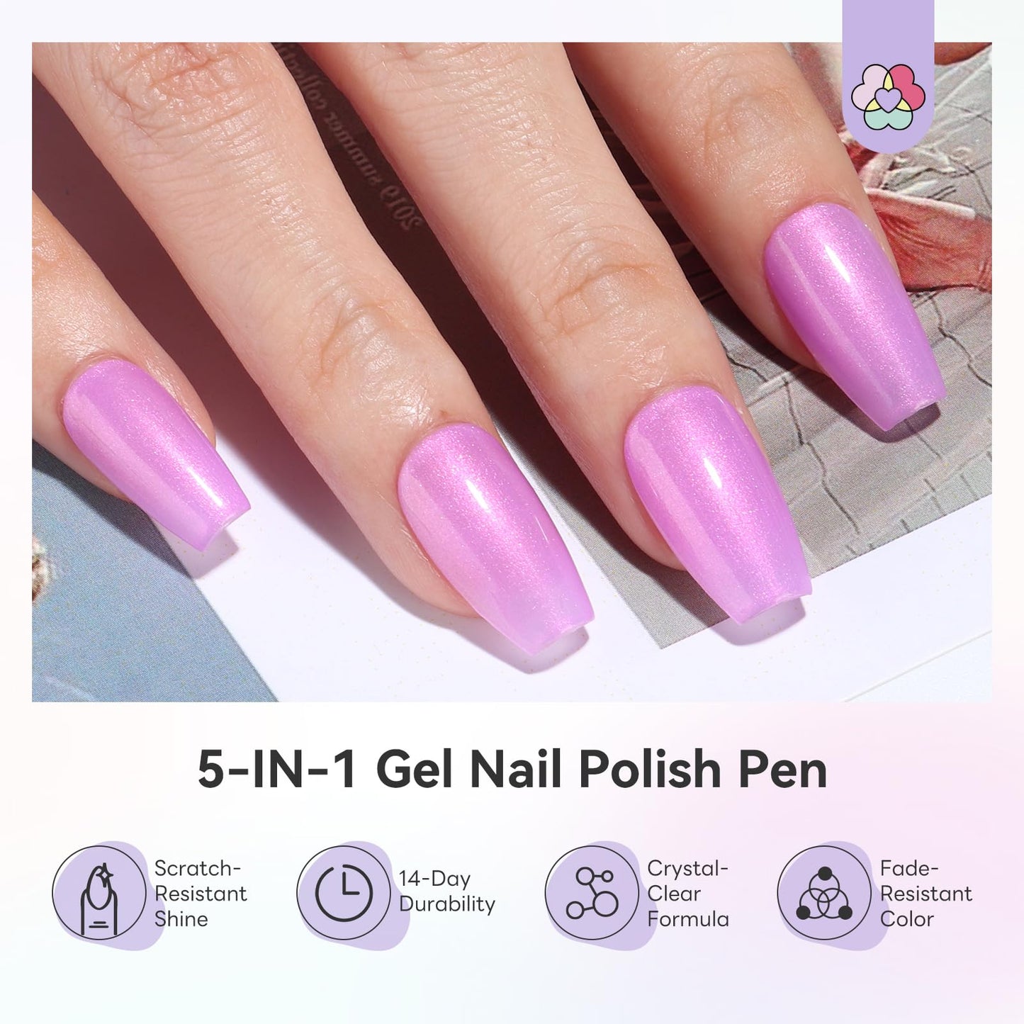 SAVILAND One-Step Gel Nail Polish Pens Set: 6 Pearl Pink Blue Colors 3 in 1 Gel Polish Set Base & Color Gel & Top in a Pen for Aurora Effect Easy to Use Travel 4ml (U V Lamp Needed)