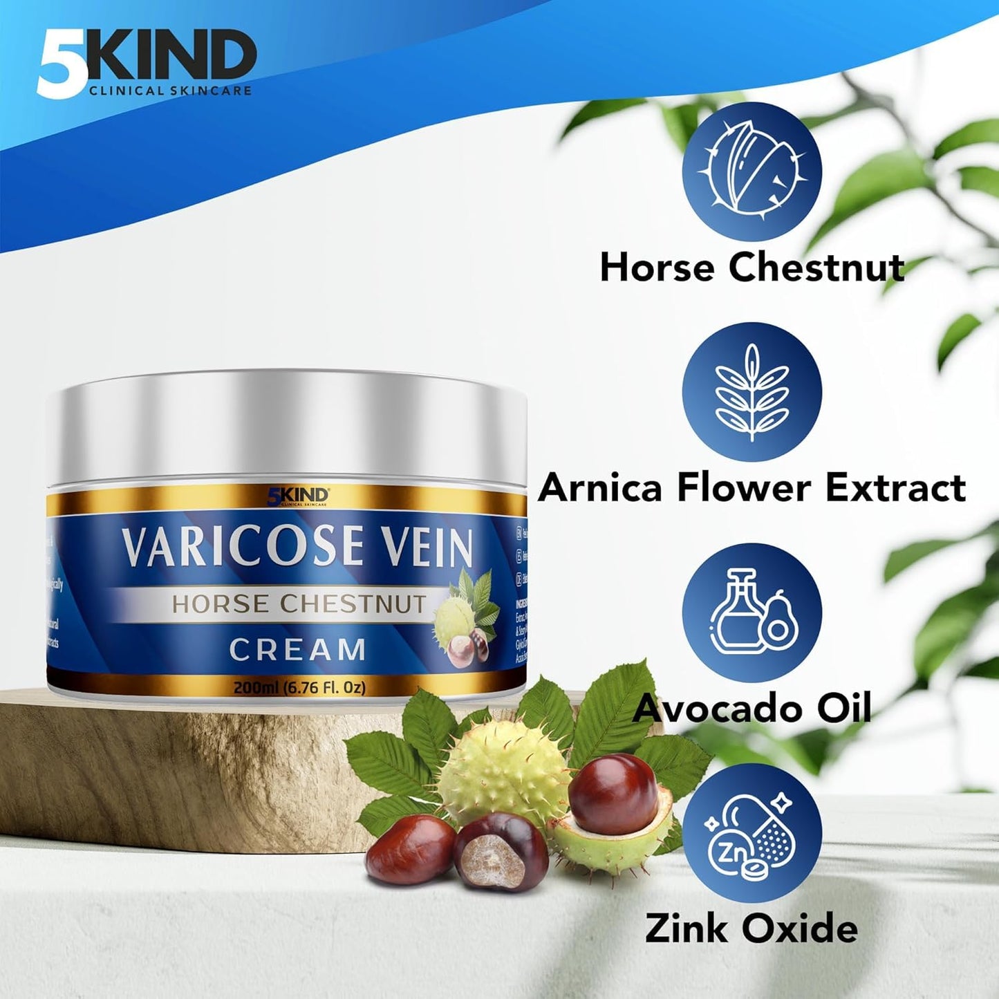 Varicose Veins Treatment Cream - Horse Chestnut, Zinc & Arnica | 6.76 Fl Oz for Improved Appearance & Comfort