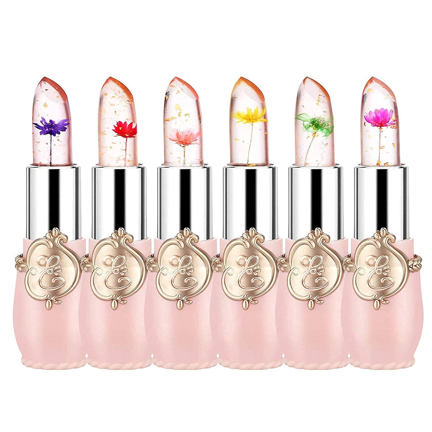 Crystal Flower Jelly Lipstick - Pack of 6 | Long-Lasting Color-Changing Lip Balm for Moisturized Lips | Perfect Gift for Women