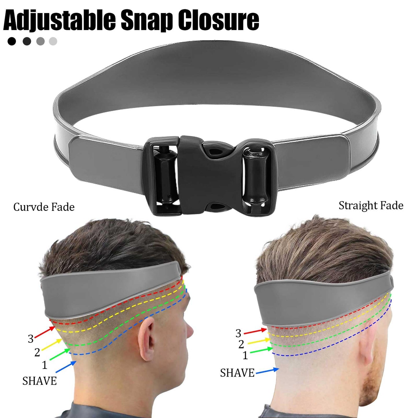 FOWSRHRG 1PC Neckline Shaving Template for DIY Self Haircutting, Adjustable Hair Trimming Guide, Silicone Curved Haircut Band for Cleaning Straight Neck Hairline (Gray)