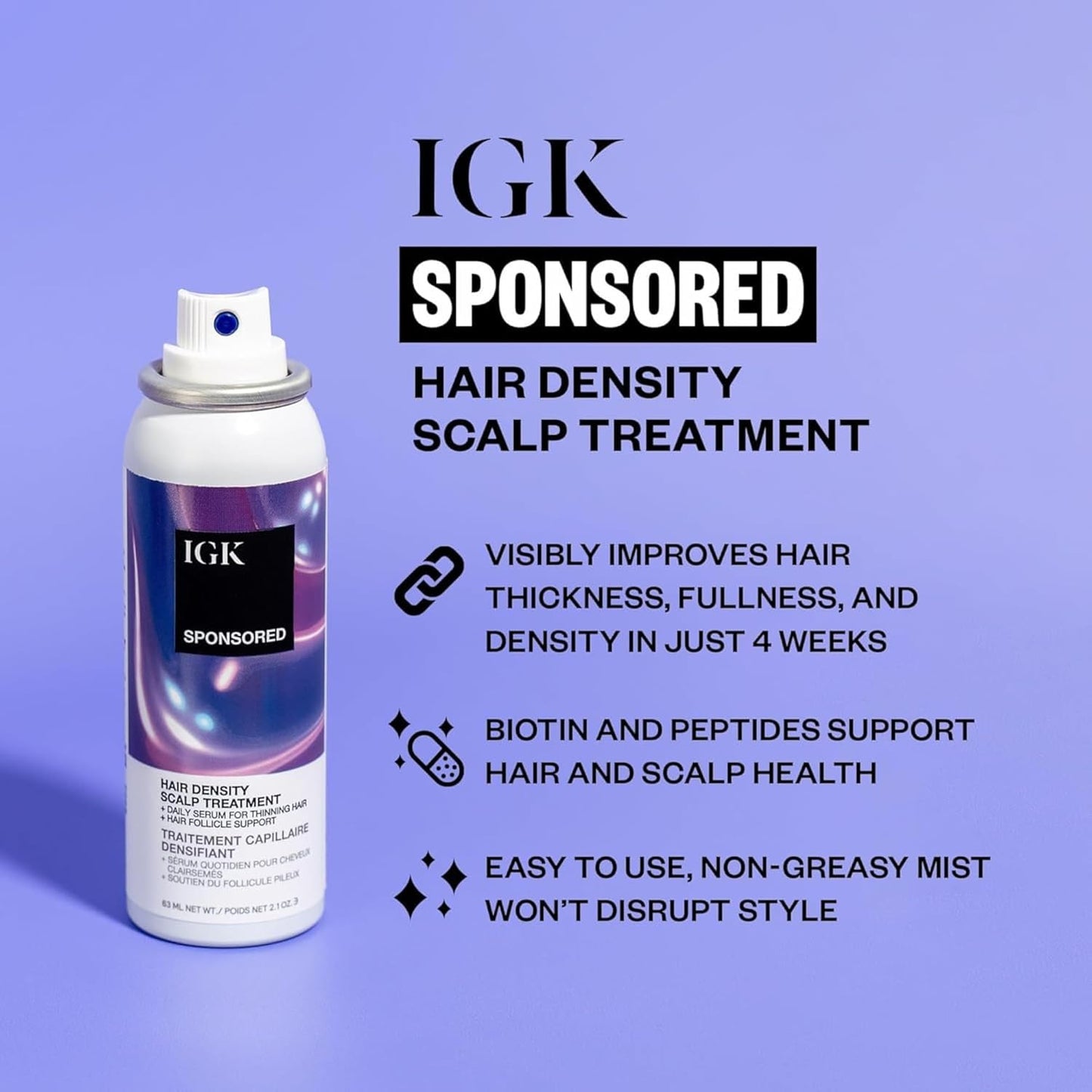 IGK Scalp Treatment for Hair Growth - Thickening Serum for Thinning Hair | Clinically Tested 2.1 Oz