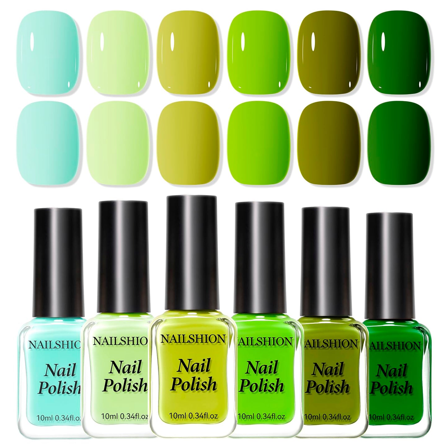 Nailshion Green Nail Polish, Spring Summer Olive Teal Natural Green Shade Natural Nail Polishes for Fingernails&Toenails, Quick Dry, Non Gel, Rich in Castor Oil, Nail Art DIY at Home St. Patrick's Day