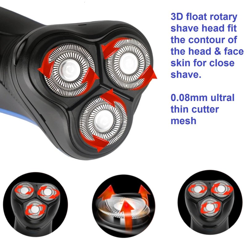VSTSERIES Corded Electric Razor for Men,Face and Bald Head Shaver,3D Rotary Close Shaving Machine.Plug in 10 000RPM Powerful Razor for Bold Heavy Hair,24w Stubble Beard Clipper with Pop-up Trimmer
