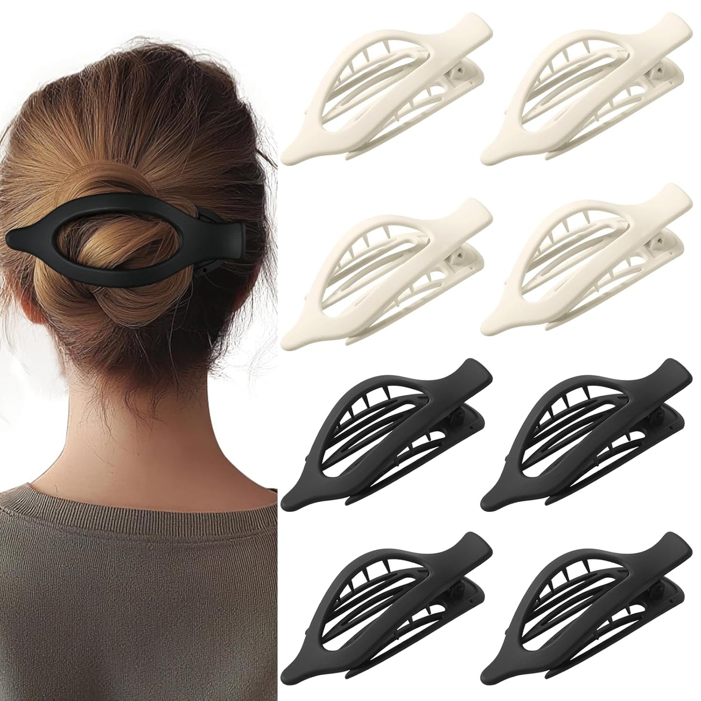 Flat Hair Clips for Women - Matte No Crease Large Claw Clips | Strong Hold Barrettes for Thick & Thin Hair - 8 Pack