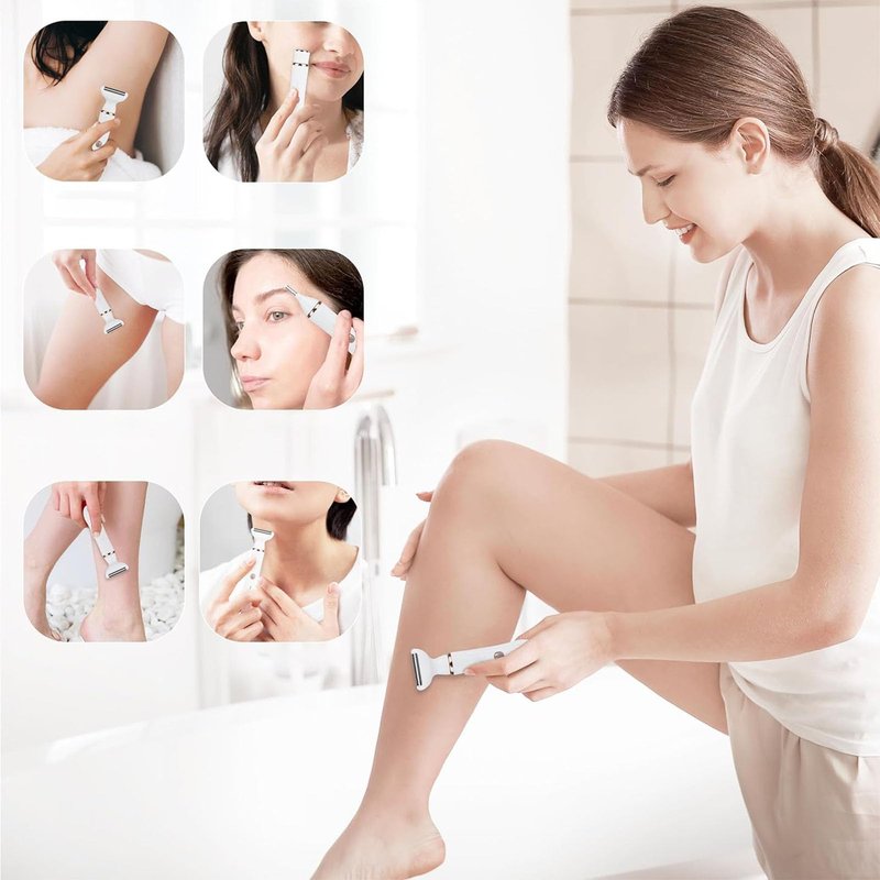 Electric Razor for Women, 4-in-1 Facial & Body Hair Trimmer with FACE, Nose, Eyebrow and Body Heads, USB-C Rechargeable, Wet/Dry Detachable Heads, Portable Grooming Set（White）