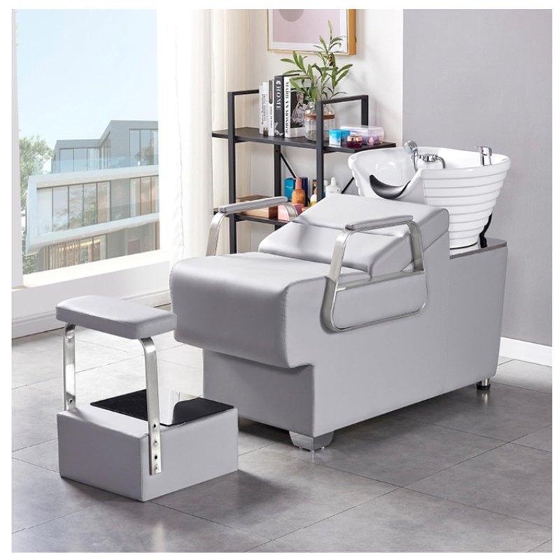 Shampoo Bowl Chair Shampoo Barber Classic Chair, Ceramic Station for Spa Beauty Salon,Gray