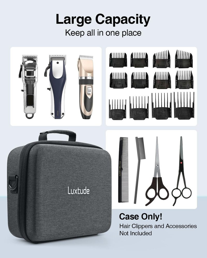 Luxtude Large Barber Case, Hard Barber Bags for Clippers and Supplies, Travel Hair Clipper Case, Clipper and Trimmer Cases with Shoulder Strap, Easy Carrying
