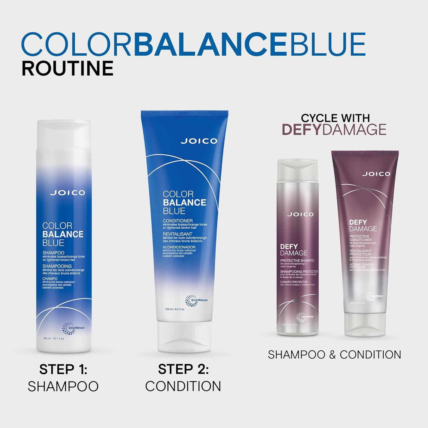 Joico Color Balance Blue Conditioner - Eliminate Brassy Orange Tones | Boost Shine & Vibrancy | UV Protection with Rosehip Oil & Green Tea Extract