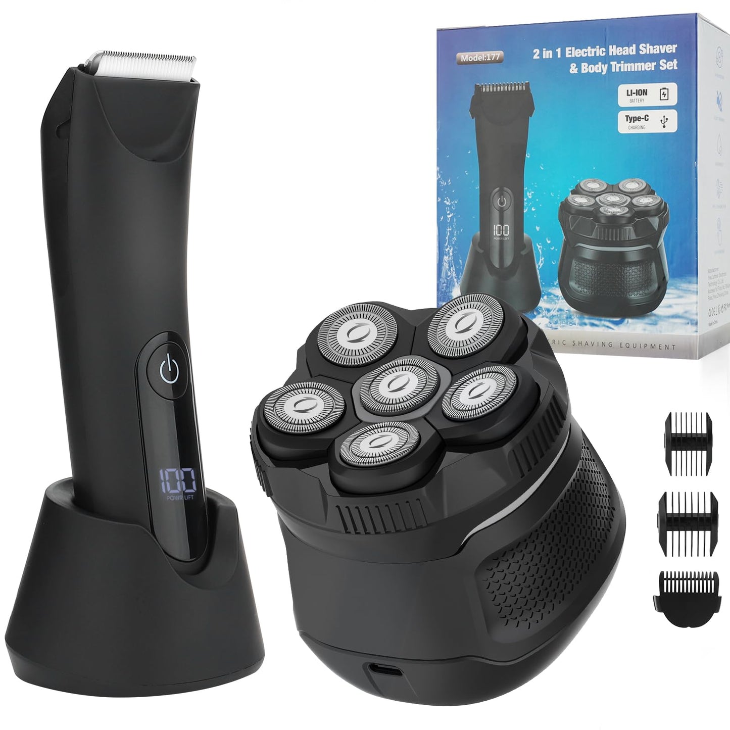 SUNNOW Body Hair Trimmer & Head Shavers for Bald Men, Ball Pubic Hair Trimmer, Head Electric Shavers Razor Kit, Ball Body Groomer for Bikini/Groin/Grooming
