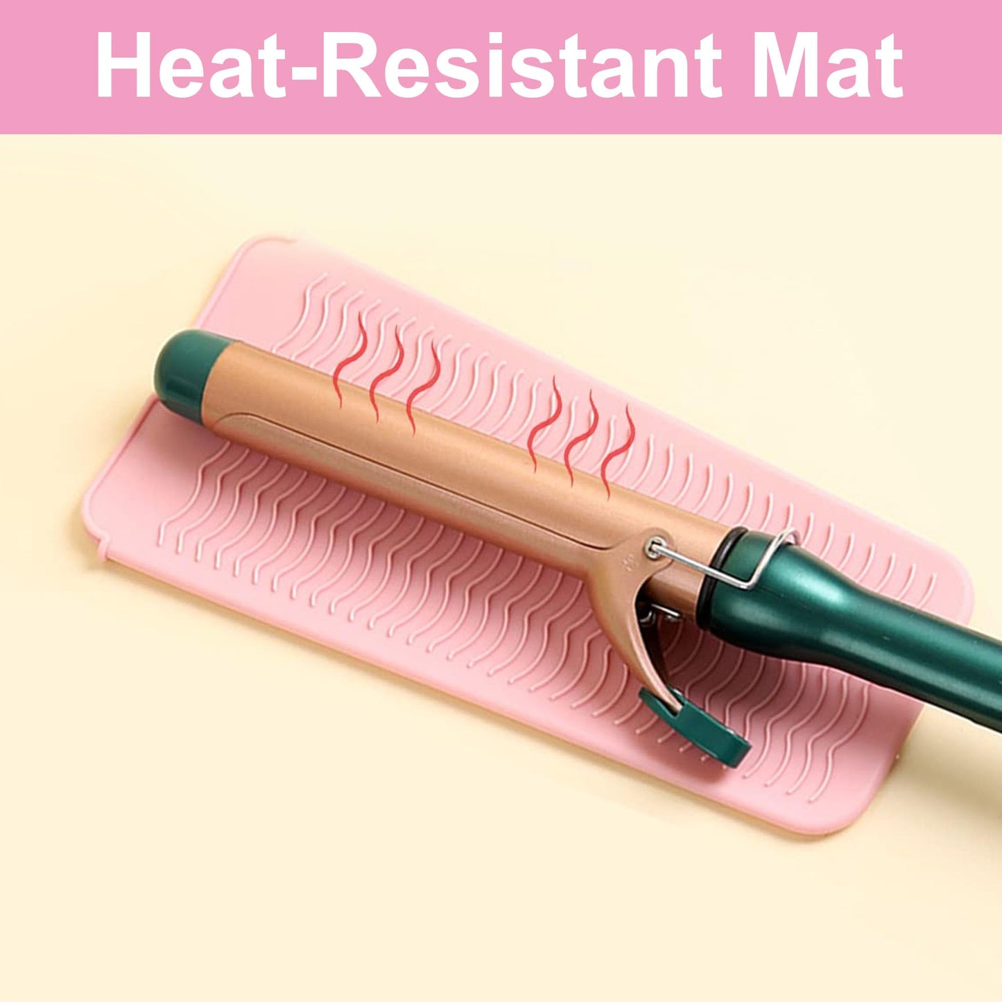 Heat Resistant Silicone Mat and Holder for Hair Tools, Curling Iron and Flat Iron Mat Pad, Portable Travel Pouch Case and Countertop Protector for Hair Styling Tools Pink