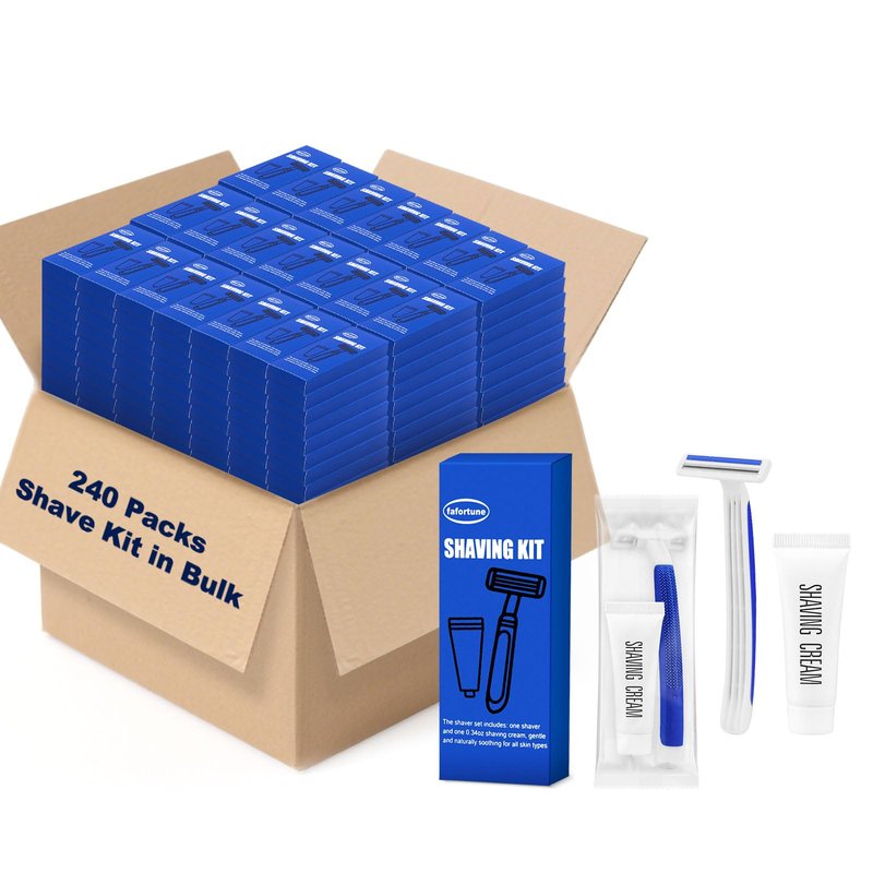 Shave Kit in Bulk Twin Blade Razors with Protective Cap,Disposable Razors in Bulk Shaving Cream for Hotel, Airbnb, Homeless, Shelter, Camping and Travel (240)