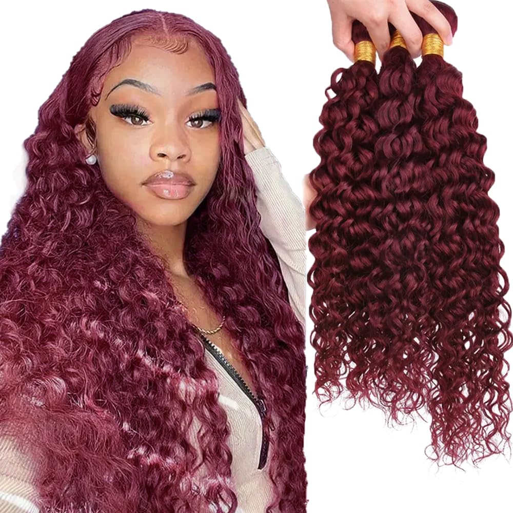 Burgundy Bundles Human Hair Water Wave Bundles 30 32 34 Inch #99J Wine Red Water Wave Bundle Unprocessed Brazilian Virgin Weave Hair 3 Bundle 50 Gram Per Bundle