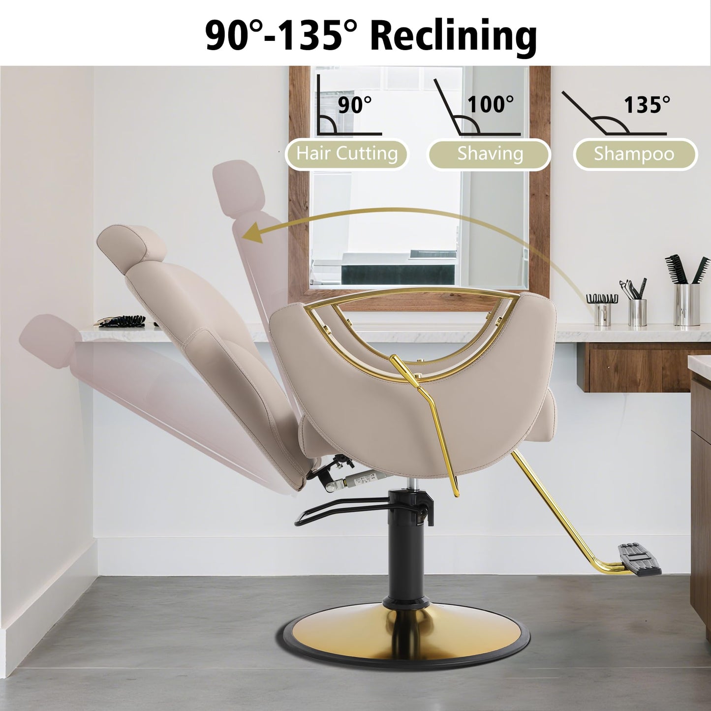 KIGOTY Salon Barber Chair, Reclining Barber Chair, Styling Chair, Height Adjustable Hair Salon Chairs for Hair Stylist, 360 Swivel Braiding Hairdresser Chair for Barbershop, Spa Equipment (1, Grey)