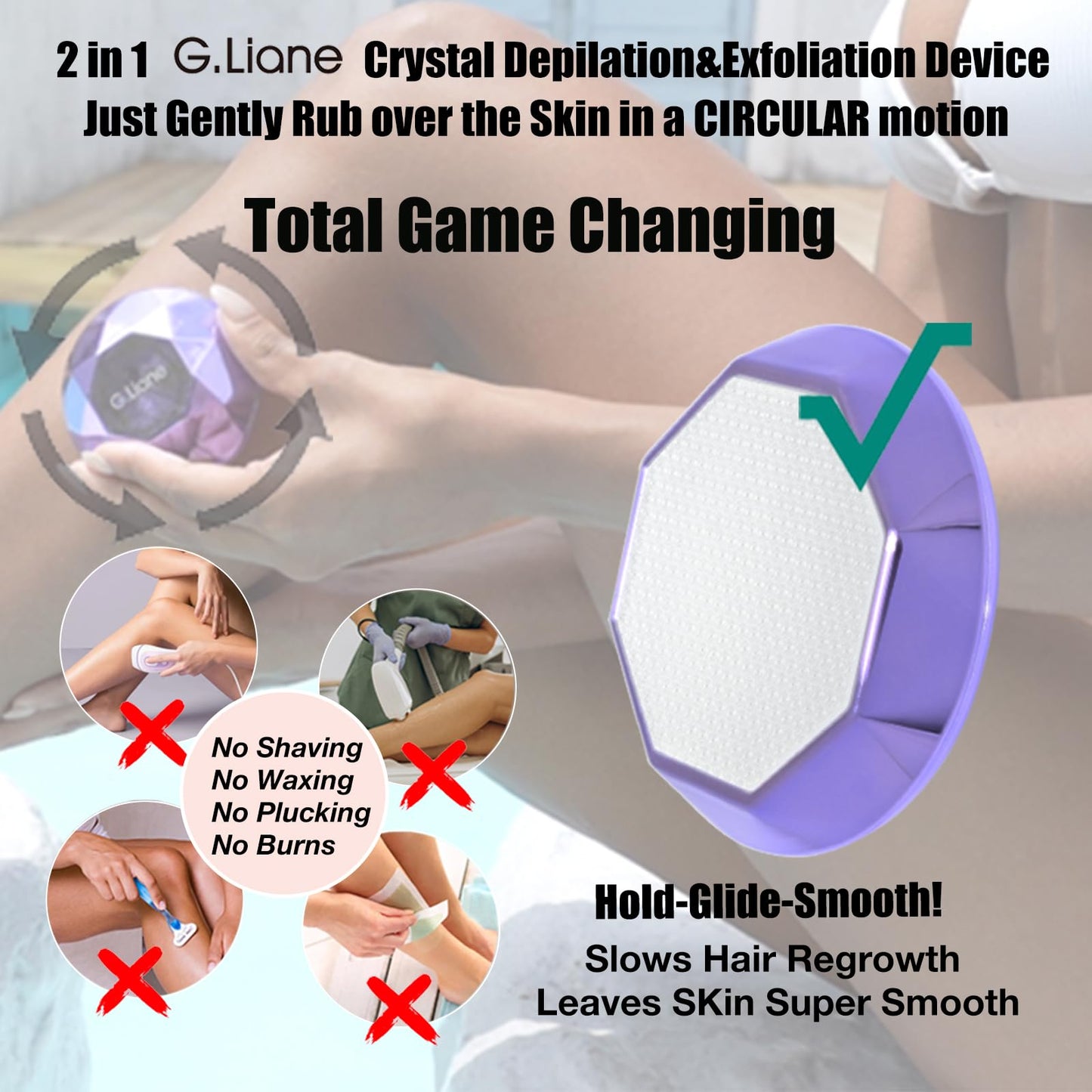 G.Liane Crystal Hair Eraser,Painless Nano Hair Remover Exfoliation,Gentle and Efficient Glass Hair Removal Device Without Waxing,Natural Epilator for Women and Men(Violet)