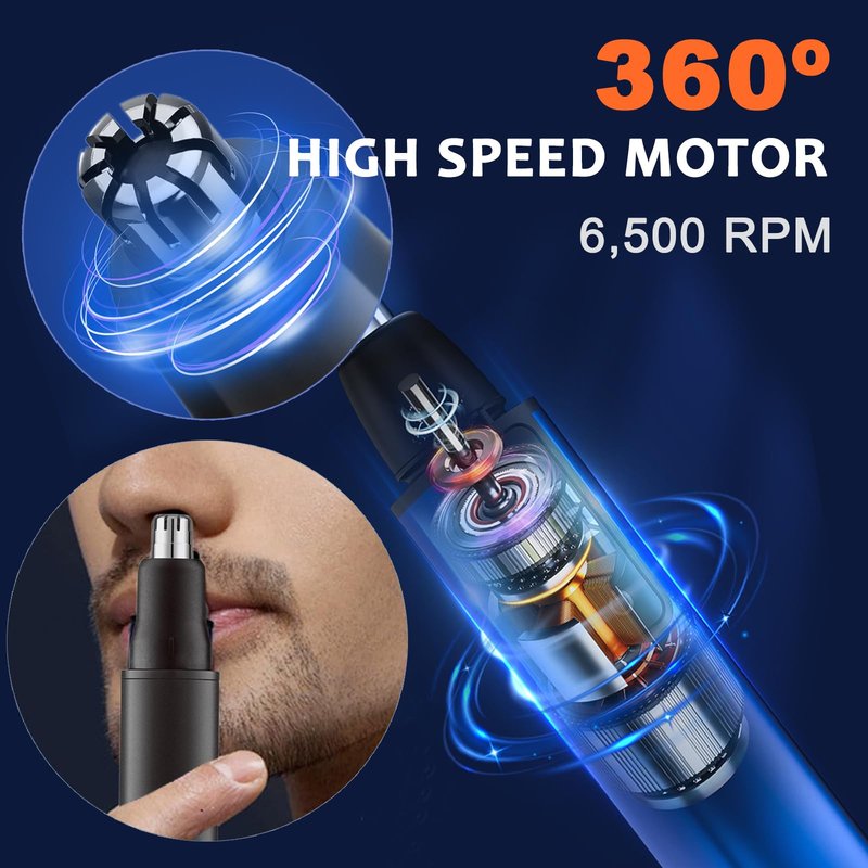 Nose and Ear Hair Trimmer for Men - Rechargeable Eyebrow Face Shaver - Nasal Hair Clippers 3 in 1 Painless Eye Brow Facial Hair Beard Razor for Sideburns Dual-edge Blades 6500 RPM Easy Cleansing