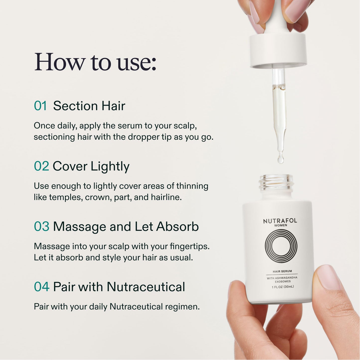 Nutrafol Women's Hair Serum, Supports Visibly Thicker and Stronger Hair, Vegan, Lightweight and Fast-Absorbing - 1 Fl Oz, 1 Bottle