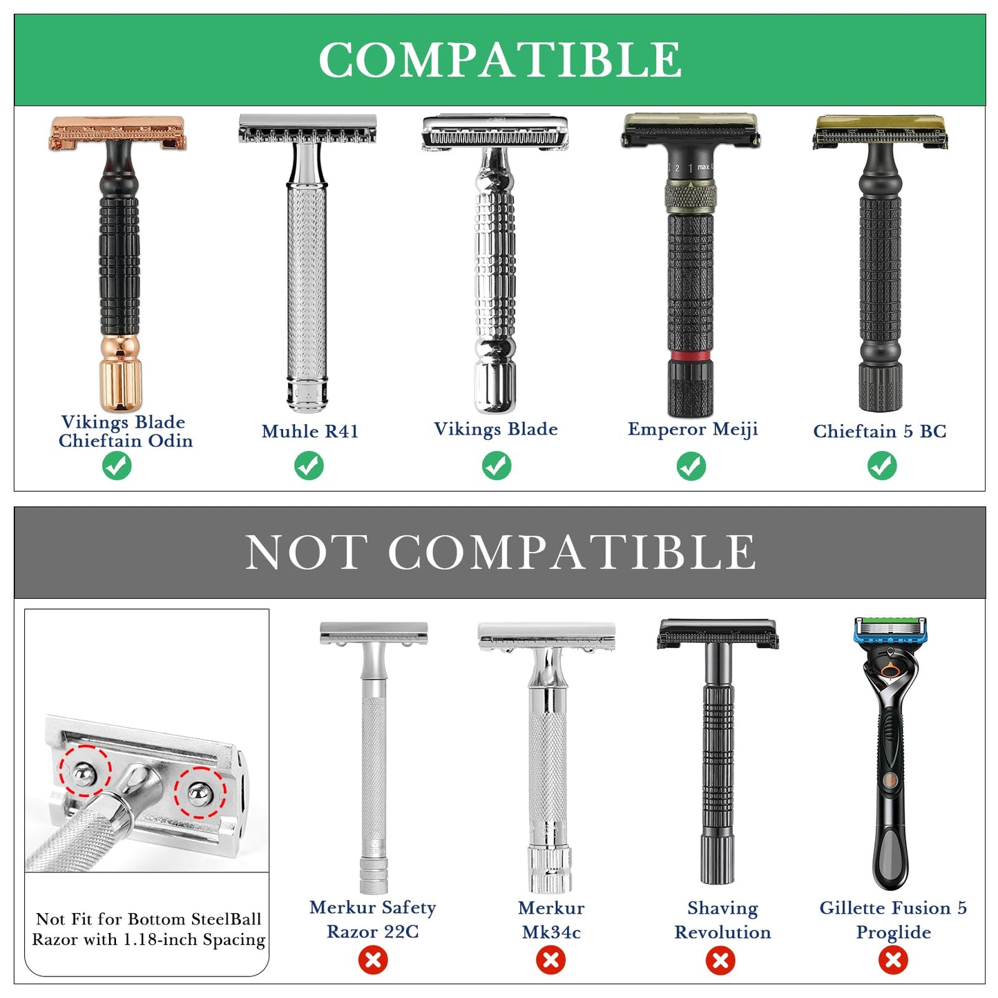 Linkidea Short Handle Safety Razor Stand, Stainless Steel Shaver Holder, Men's Travel Stand, Compatible with Razor Handle Less Than 3.5'' (Silver/Polished Chrome)