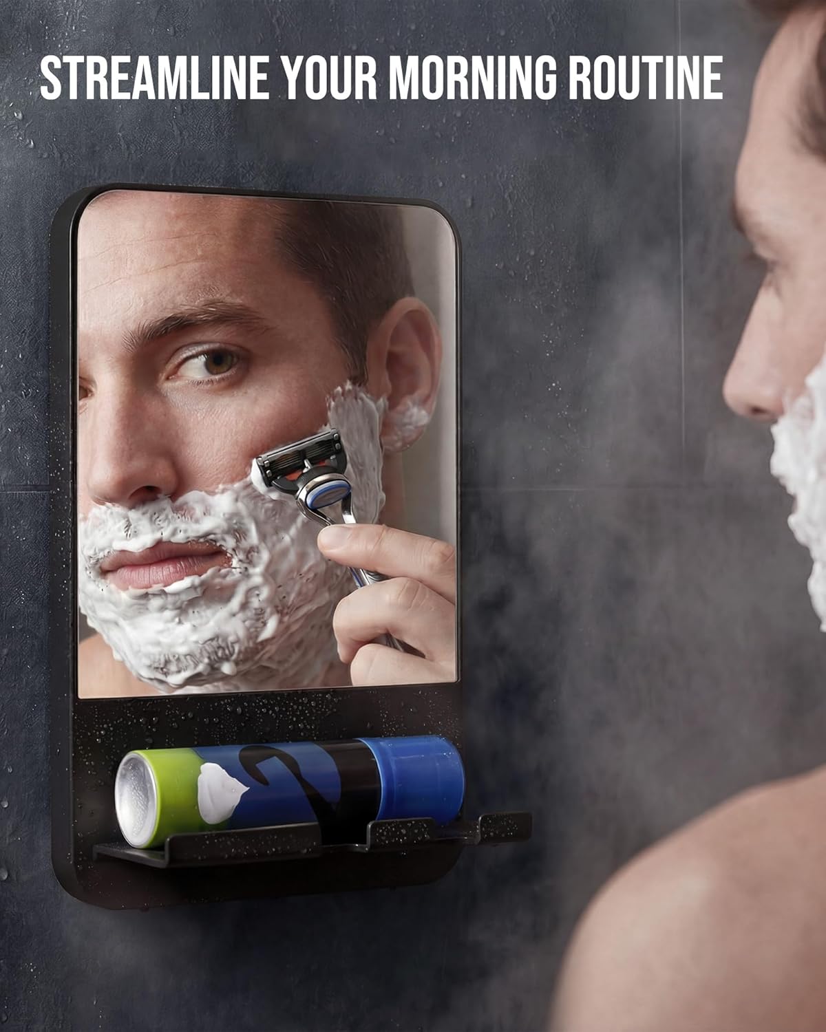 Fogless Shower Mirror for Shaving - Suction Cup, Removable & Shatterproof | Anti-Fog Bathroom Accessory, Black