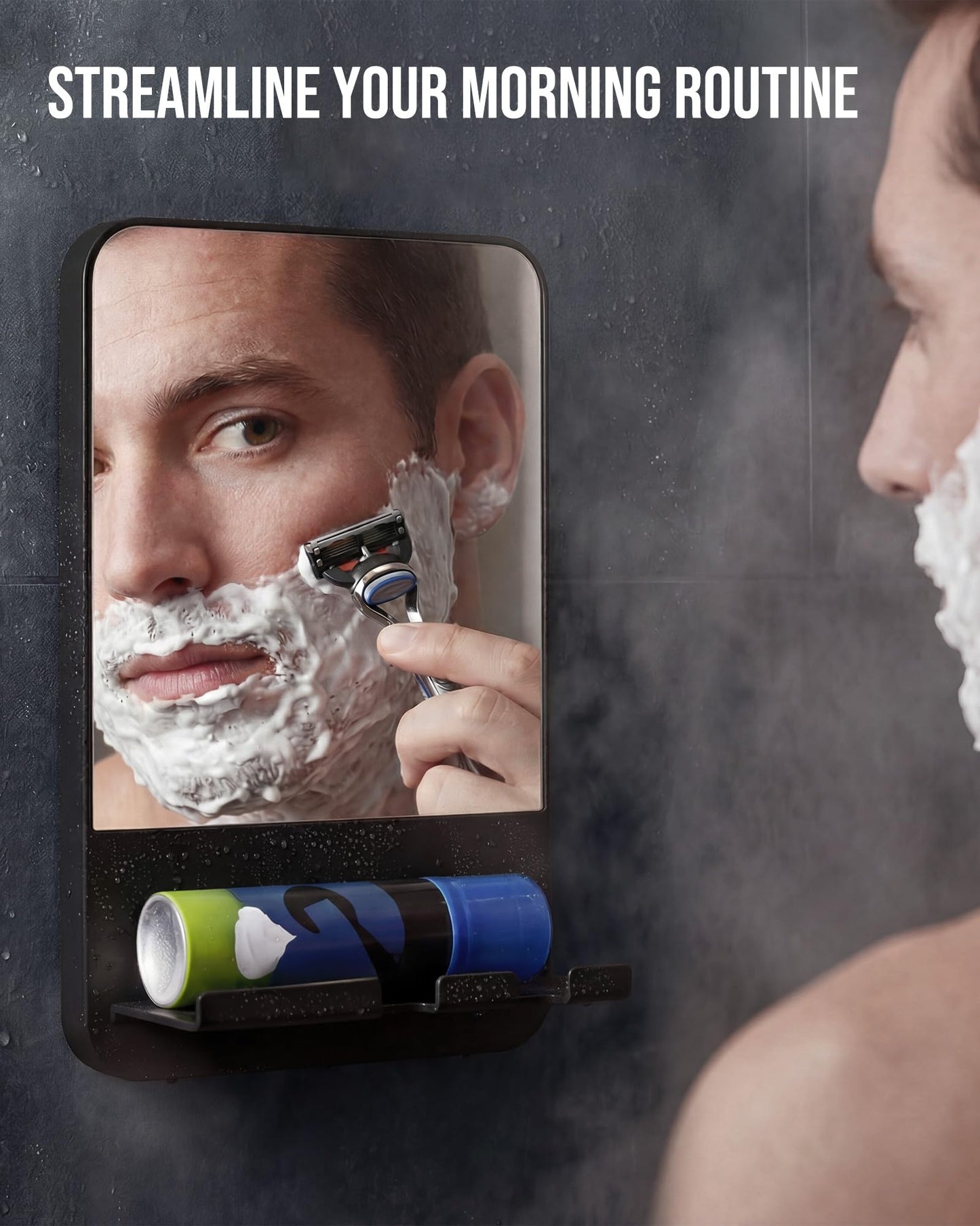 TAILI Shower Mirror Fogless for Shaving with Razor Holder – Fog Free Suction Mirrors, Removable & Shatterproof Anti-Fog Shower Mirror, Bathroom Shower Accessories for Men & Women, Black