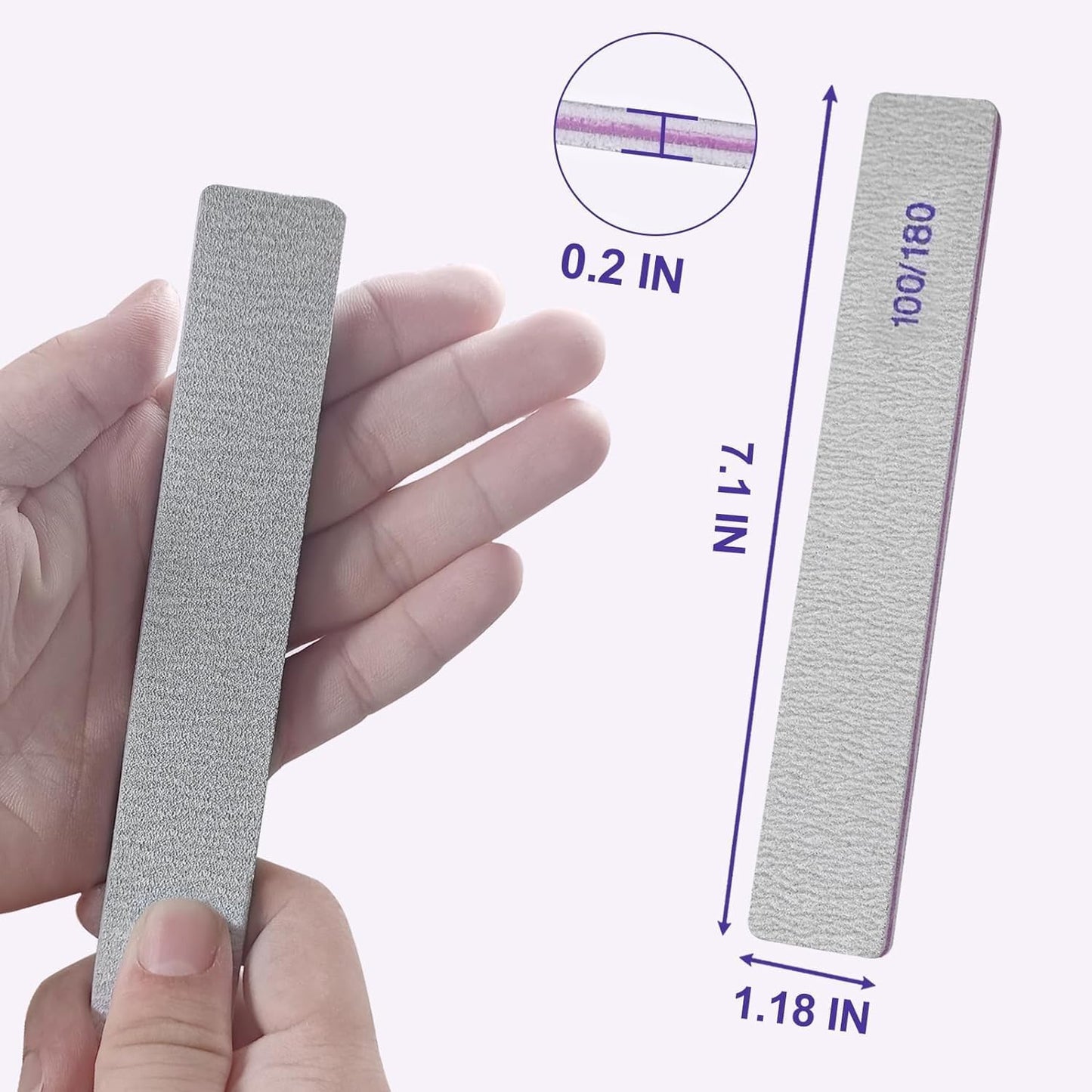 Nail Files - 12 Pack 100/180 Grit Emery Boards for Natural & Acrylic Nails | Double-Sided Reusable Manicure Tools in Gray