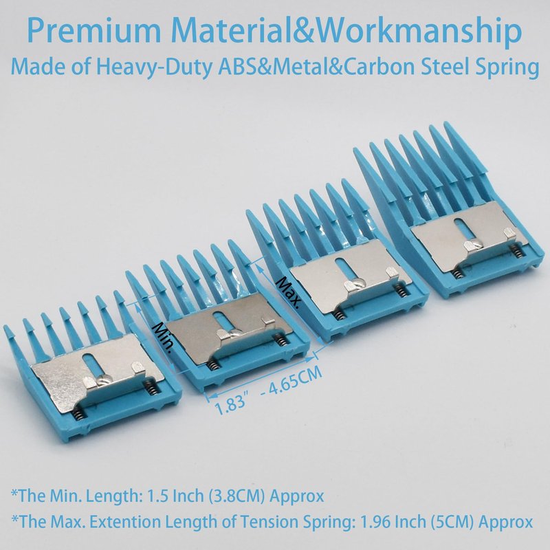 4 Pieces Professional A5-Style Animal Clipper Attachment Guard Guide Cutting Combs Set 76926-900, 1/8", 1/4", 3/8", 1/2", Compatible with Oster Classic 76 A5 Andis AG BG Wahl KM Pet Groomers (Blue)