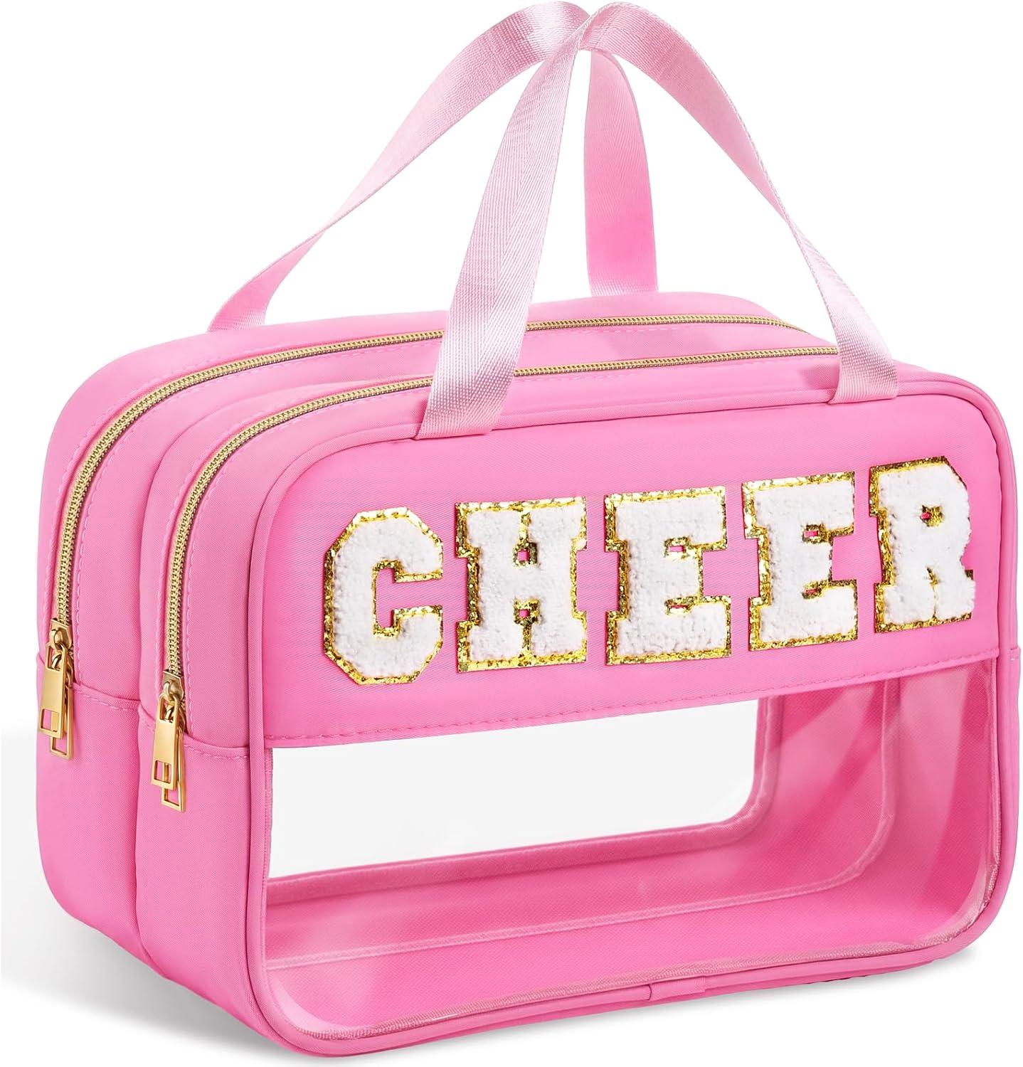 Large Clear Makeup Bag - Waterproof Nylon Cosmetic Organizer with Double Zipper & Wet/Dry Separation | Ideal for Travel & Toiletries