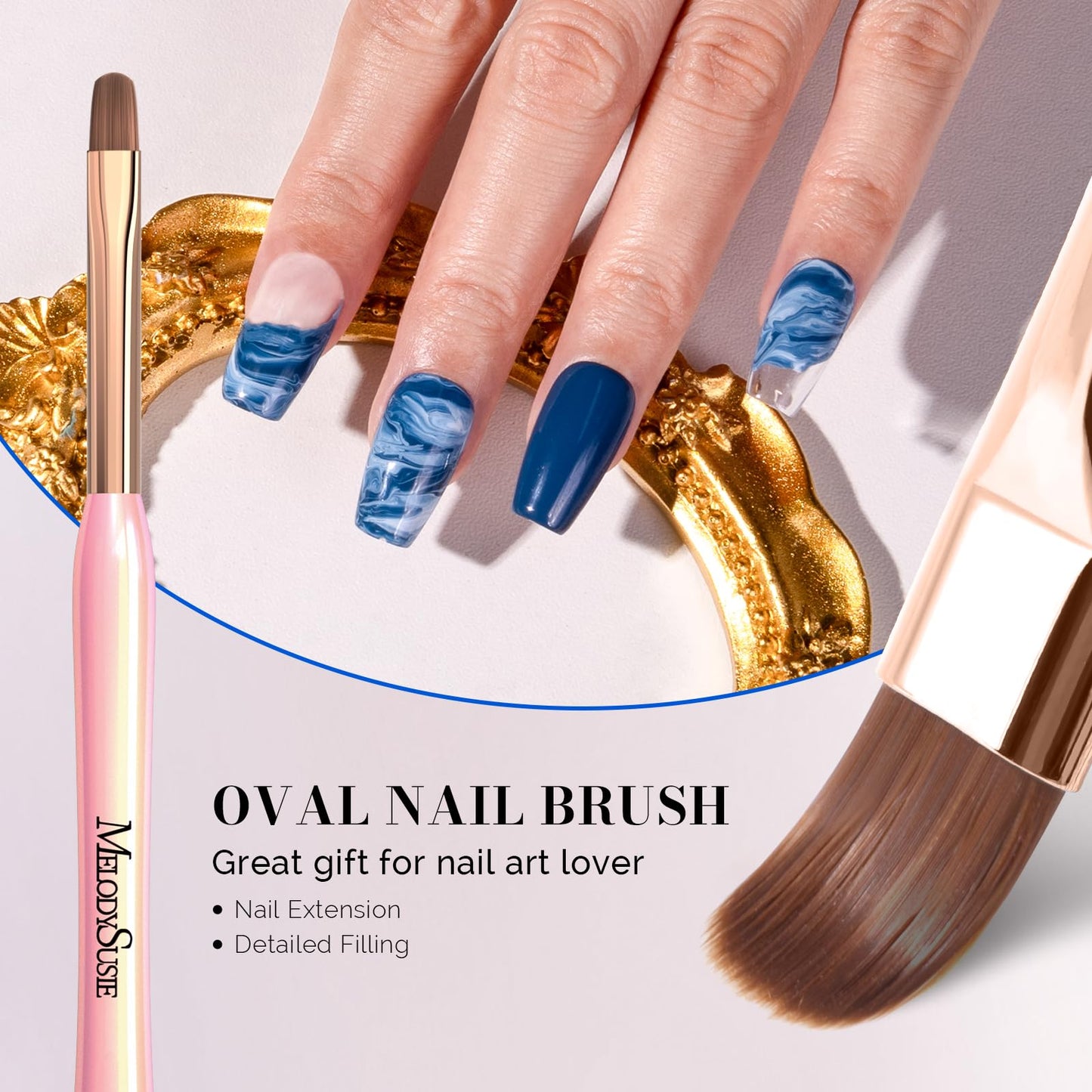 MelodySusie 3Pcs Nail Art Clean Up Brushes,Flat/Oval/Angled Gel Nail Brushes,For Nail Art Design Painting DIY and Cleaning Polish Mistake on the Cuticles Or Gel Application